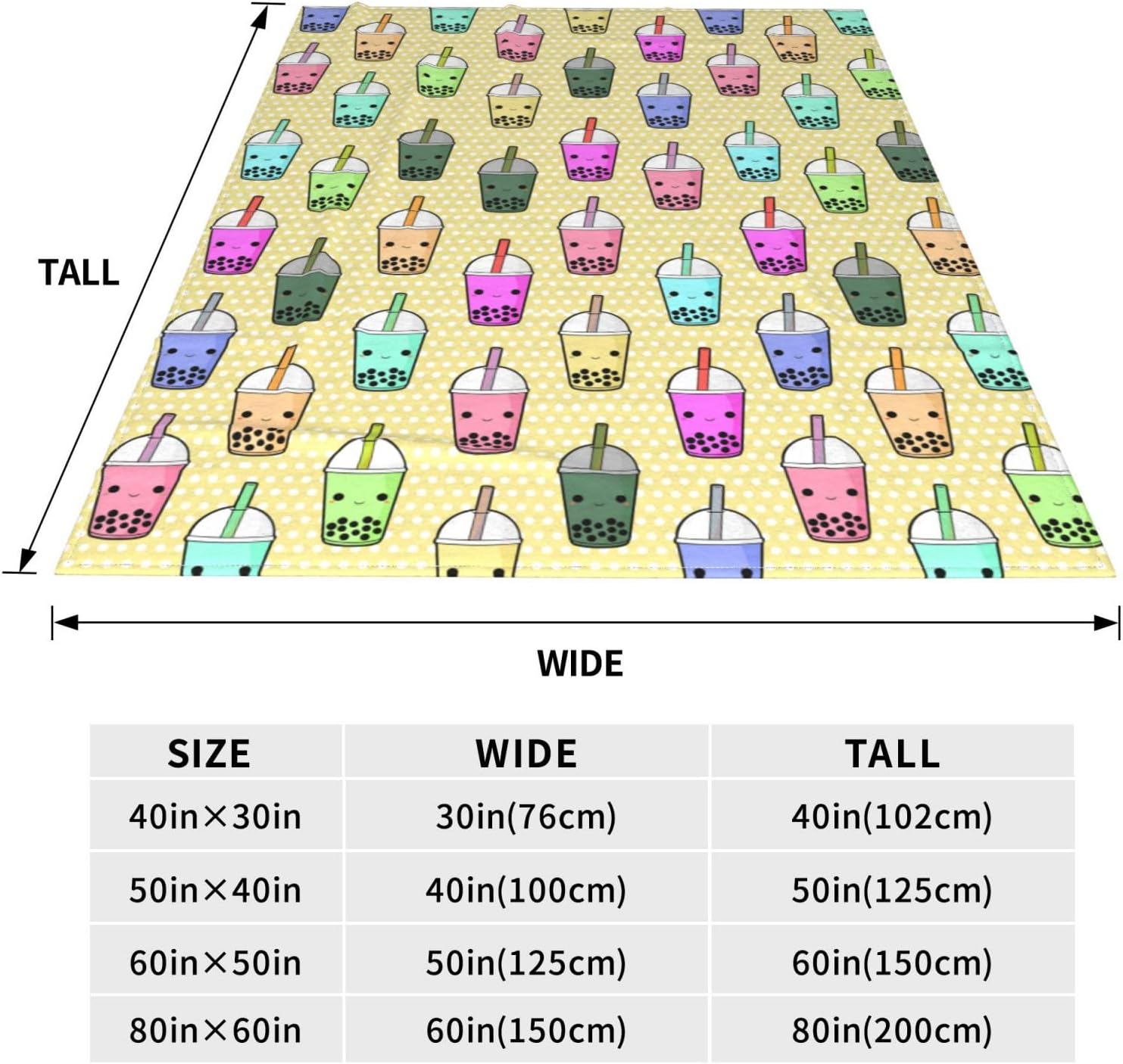 Kids Cute Boba Tea Cartoon Throw Blanket for Boys and Girls 50"X40" Blanket with Bubble Tea on It Suitable for All Season