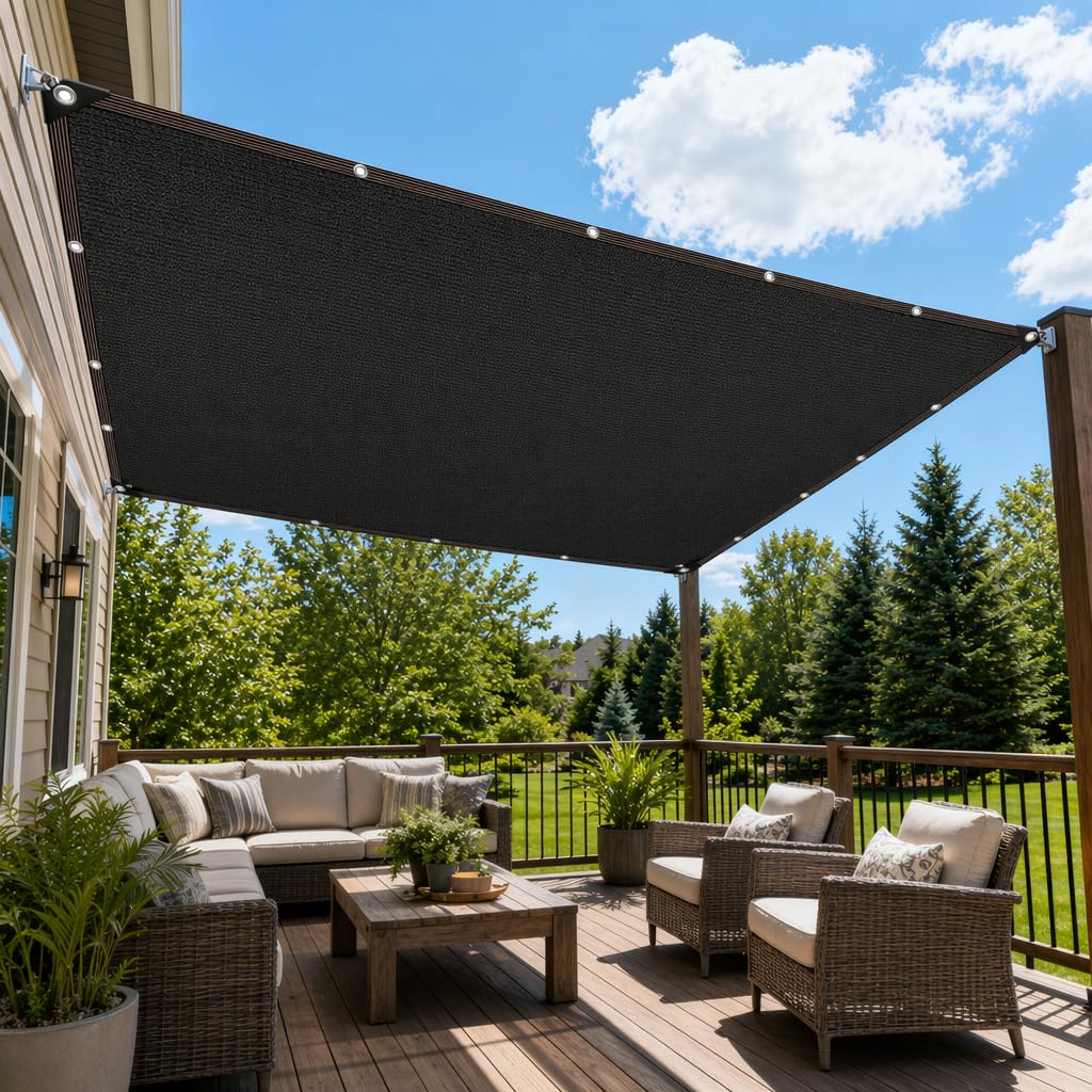 2 x 5.5M Malla AntiUV con Ojales Metálicos, Tela Sombreadora Color Negro, Protección Solar para Jardín, Pérgola, Plantas de Patio, Invernadero y Uso Exterior.