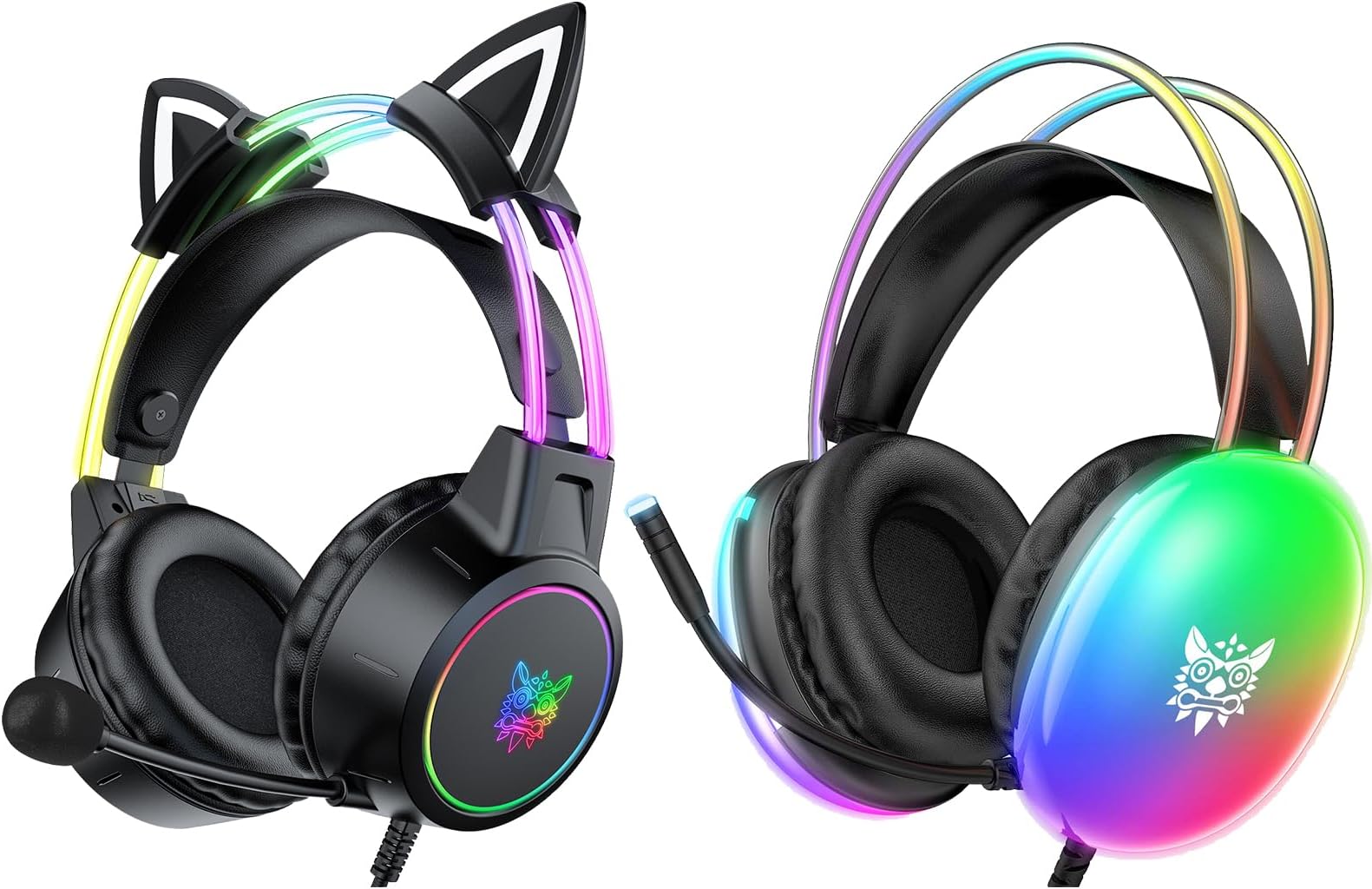 ONITOON PC Gaming Headset with Microphone & Gaming Headsets with Removable Cat Ears, Wired Lightweight Over Ear Headphones for PS4/PS5/Laptop/MAC