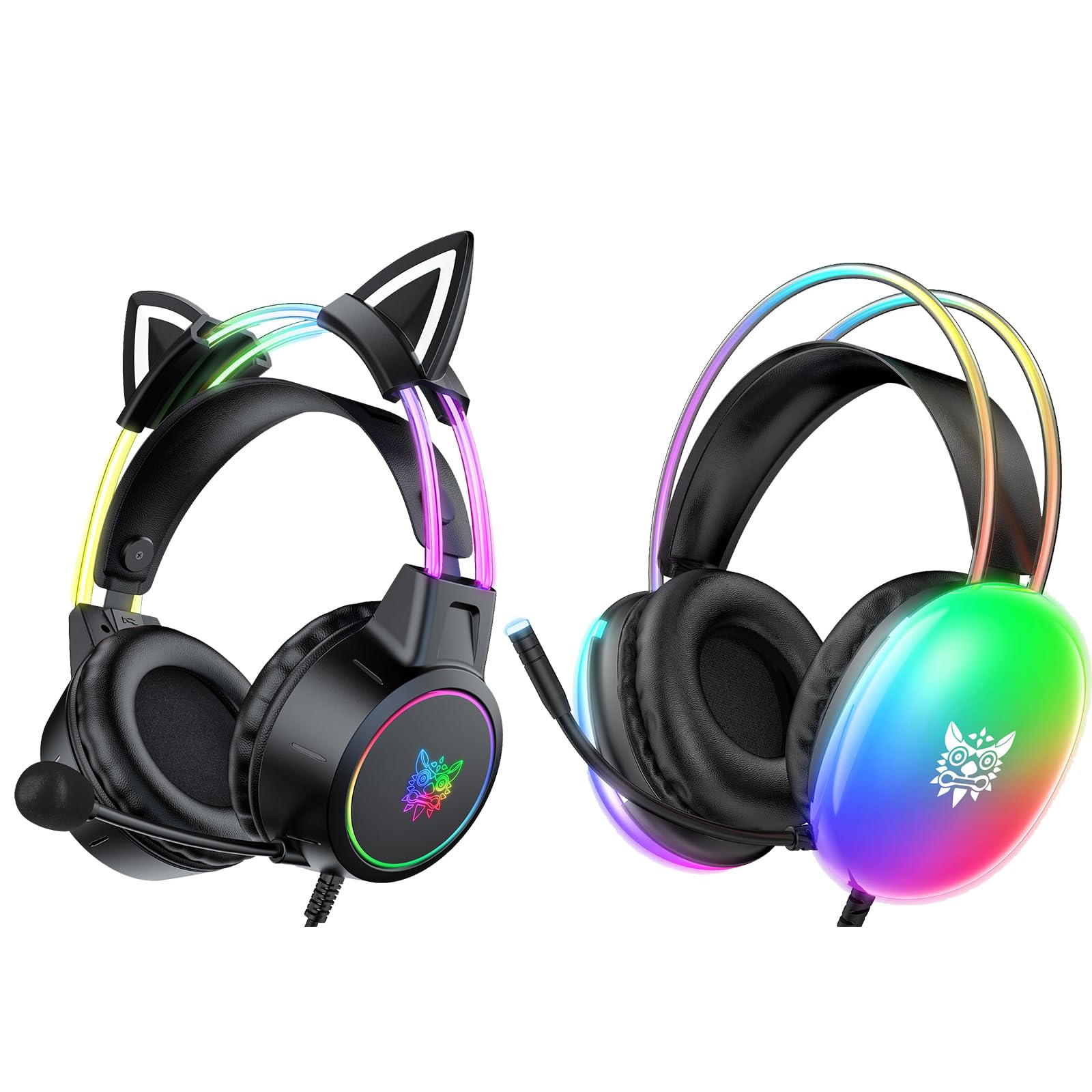 ONITOON PC Gaming Headset with Microphone & Gaming Headsets with Removable Cat Ears, Wired Lightweight Over Ear Headphones for PS4/PS5/Laptop/MAC
