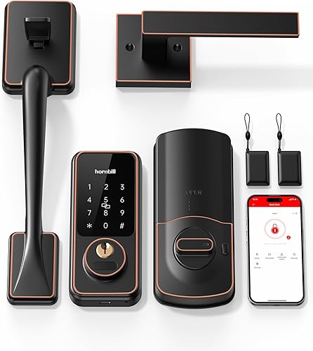Cerradura de puerta delantera Entrada sin llave con asa cerrojo inteligente con asas, cerradura electrónica de puerta con teclado Hornbill, bloqueo