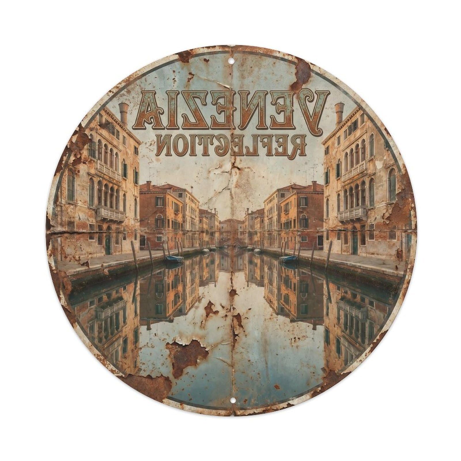 Venice Lagoon Gondola Vintage Canal Italy Heritage Classic Metal Tin Sign Plaque Wall Decor for Cafe, Man Cave, Club Bar, Office, Home Garden Round Metal Poster 8x8Inch