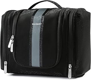 BAGSMART Toiletry Bag for Women, Travel Organizer with hanging hook, Water-resistant Cosmetic Makeup Bag for Shampoo, Full Sized Container, Toiletries