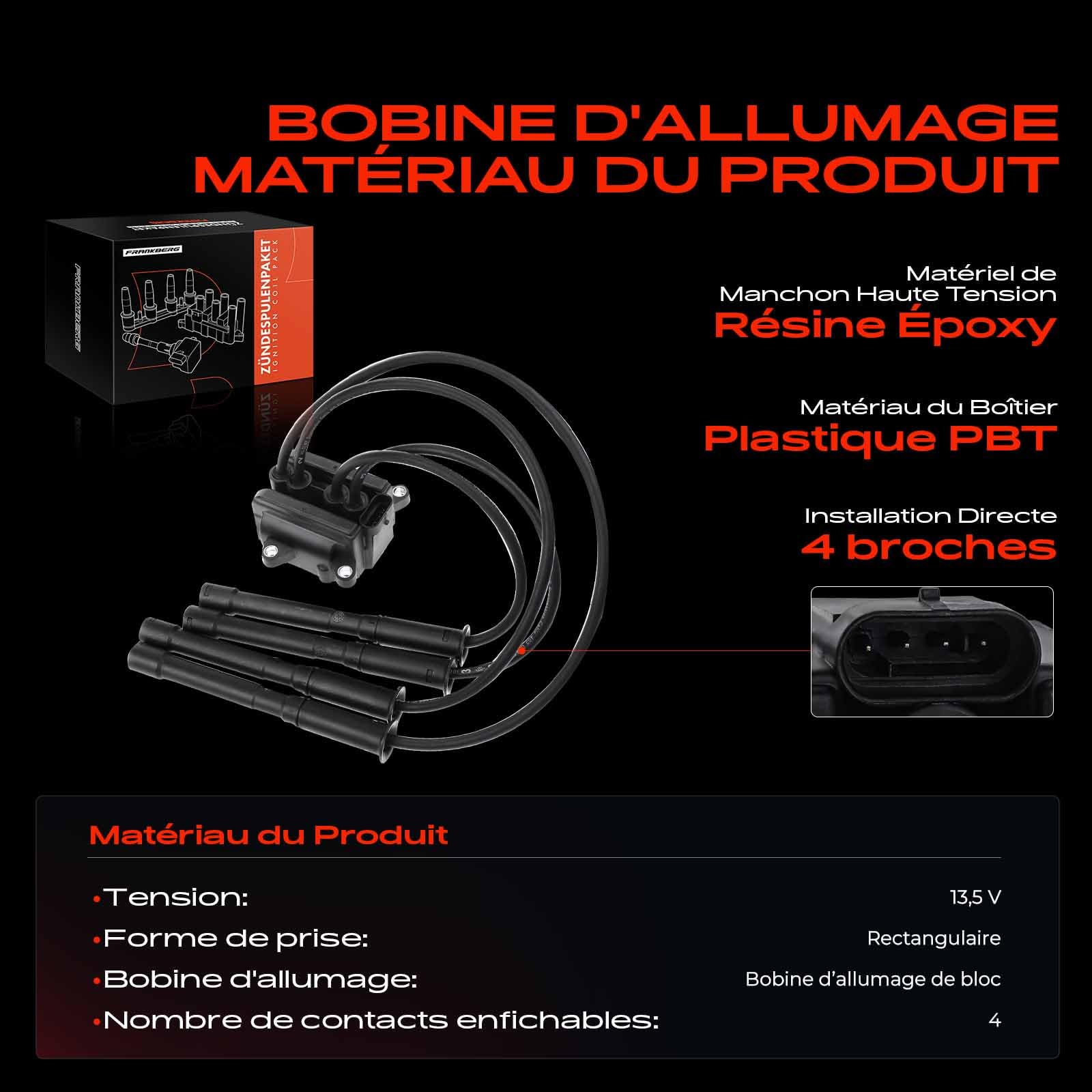 Frankberg Bobine d'Allumage Compatible avec Twingo I C06 1.2 16V Kujusqu'àtar Camionnette X76 1.2 16V Remplacer# 8200051128,8200084401
