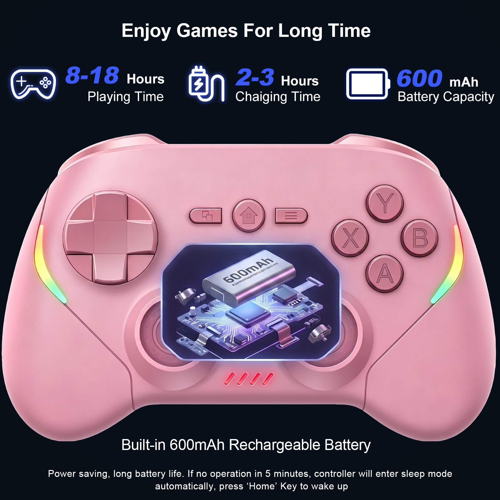 Megadream Wireless-Controller für iPhone/Android/Switch 2/Switch/PC, Smartphone-Gamepad mit Hall-Effekt-Joysticks/Trigger/Turbo/RGB-Beleuchtung, für Genshin Impact, COD (Rosa)