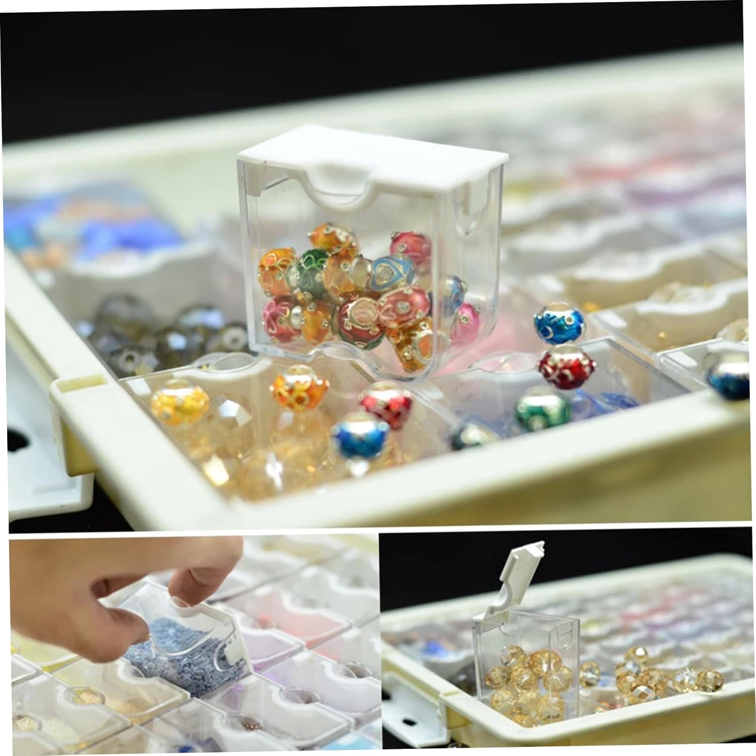 Bead Storage Containers 1 Set Bead Storage Solutions Includes 50 Clear Removable Bead Storage Containers with Snap Shut Lid, Plastic Bead Organizer Box for Nail Art Rhinestone Jewelry