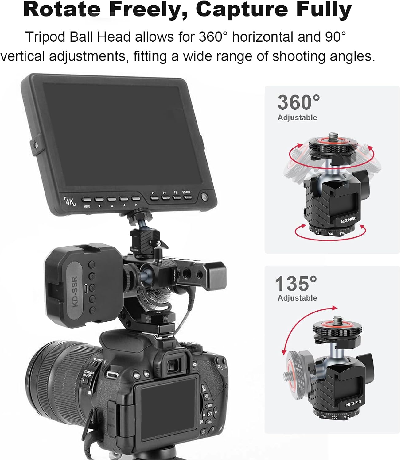 Mini Ball Head Tripod Head with Triple Cold Shoe Mount, Aluminum Tripod Ball Head Mount for DSLR Action Camera/Smartphone/LED Light/Mic/Tripod/Monopod/Light Stand/Cage, Max Load 8.8lb (62006)