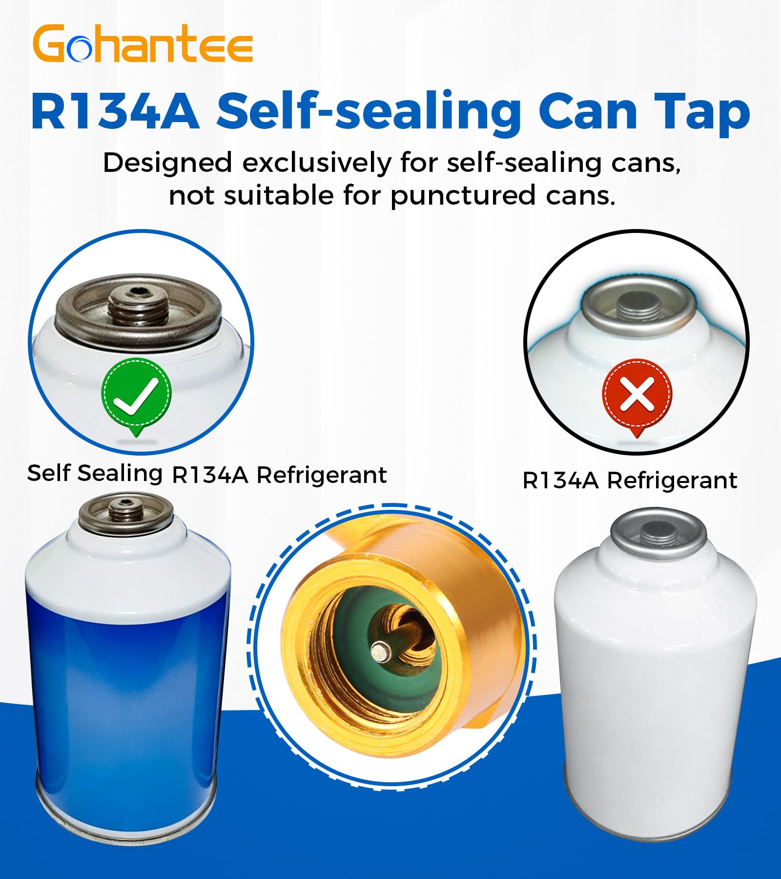 gohantee Kit tubo di ricarica R134a con manometro, kit di misurazione del tubo di ricarica del refrigerante AC, con erogatore di refrigerante autosigillante R-134a a porta R-12/R-22, coppia rapida