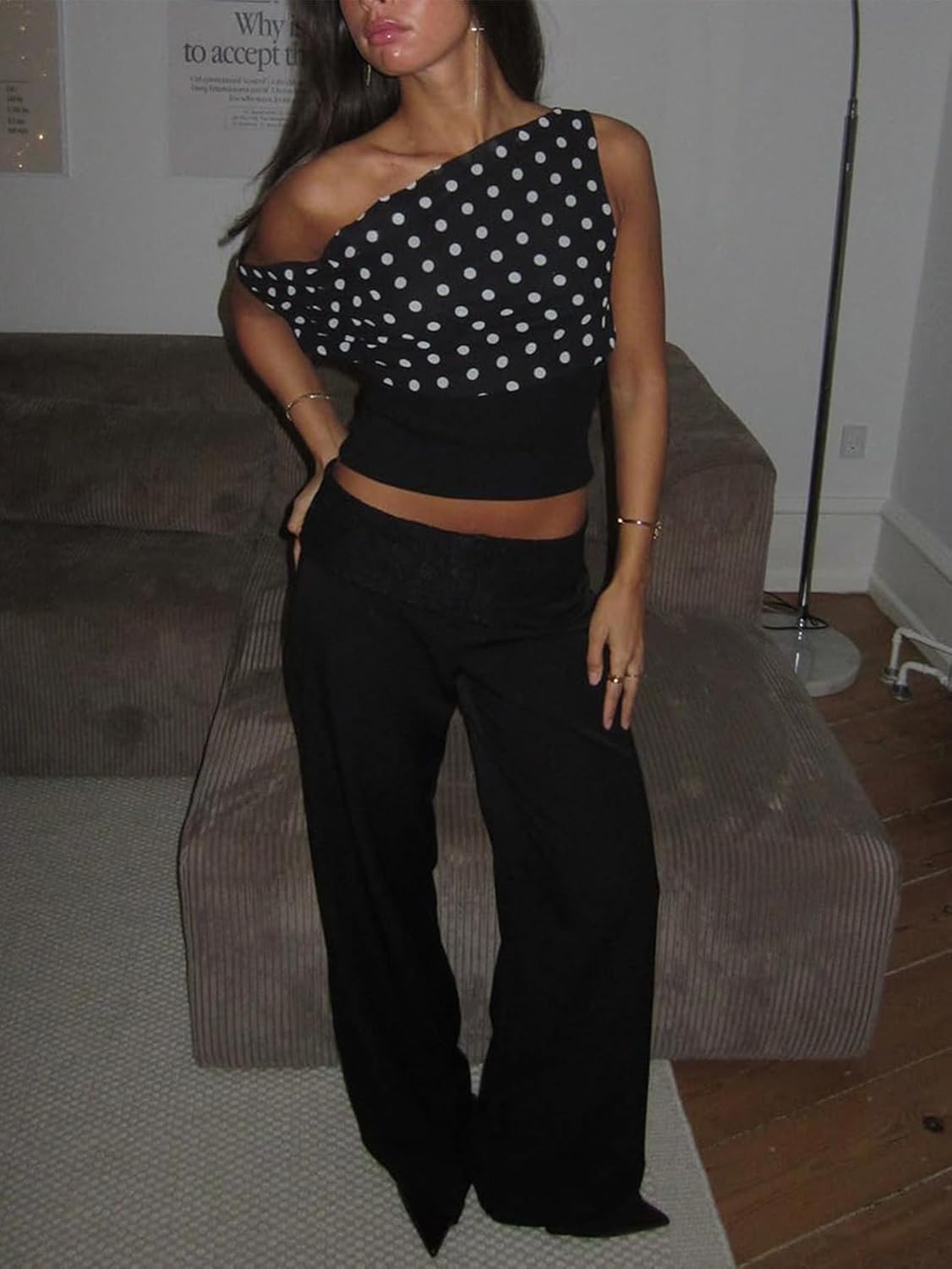 YELAIVP Polka Dot Off Shoulder Tops for Women Backless Tie Slim Waist Sleeveless Shirts Y2K Going Out Crop Tank Top - Image 7