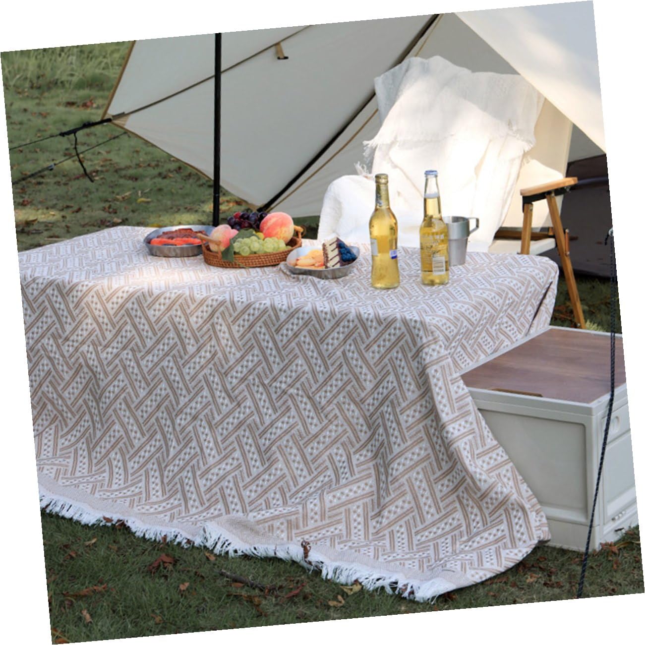 Tapis de Pique-niques Portable Blanc en Polyester Coton pour Plein Air | Pliable et Léger, Usage Confort Assis, Protection Solaire, Adapté aux Pique-niques