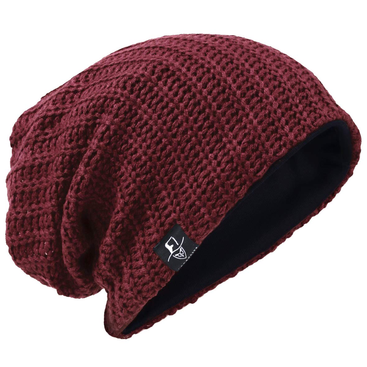 VECRY Men's Slouchy Beanie Knit Rasta Skull Cap for Summer Winter (Ribbed Claret)