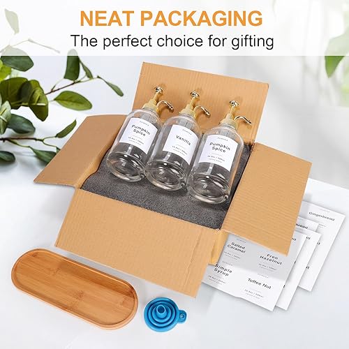 Miniatura 7 de Dispensador de jarabe de café para barra de café, dispensador de jarabe de vidrio de 16.9 onzas 500ml, con cuchara de café dorada, dispensador de