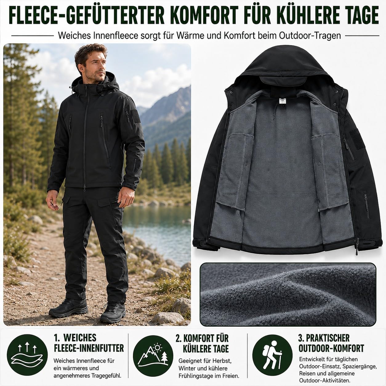 Taktische Jacke und Hose für Herren, Herren taktische Jacke und Herren taktische Hose, Militär Anzug Set für Airsoft, Paintball, Jagd, Wandern und Freizeit