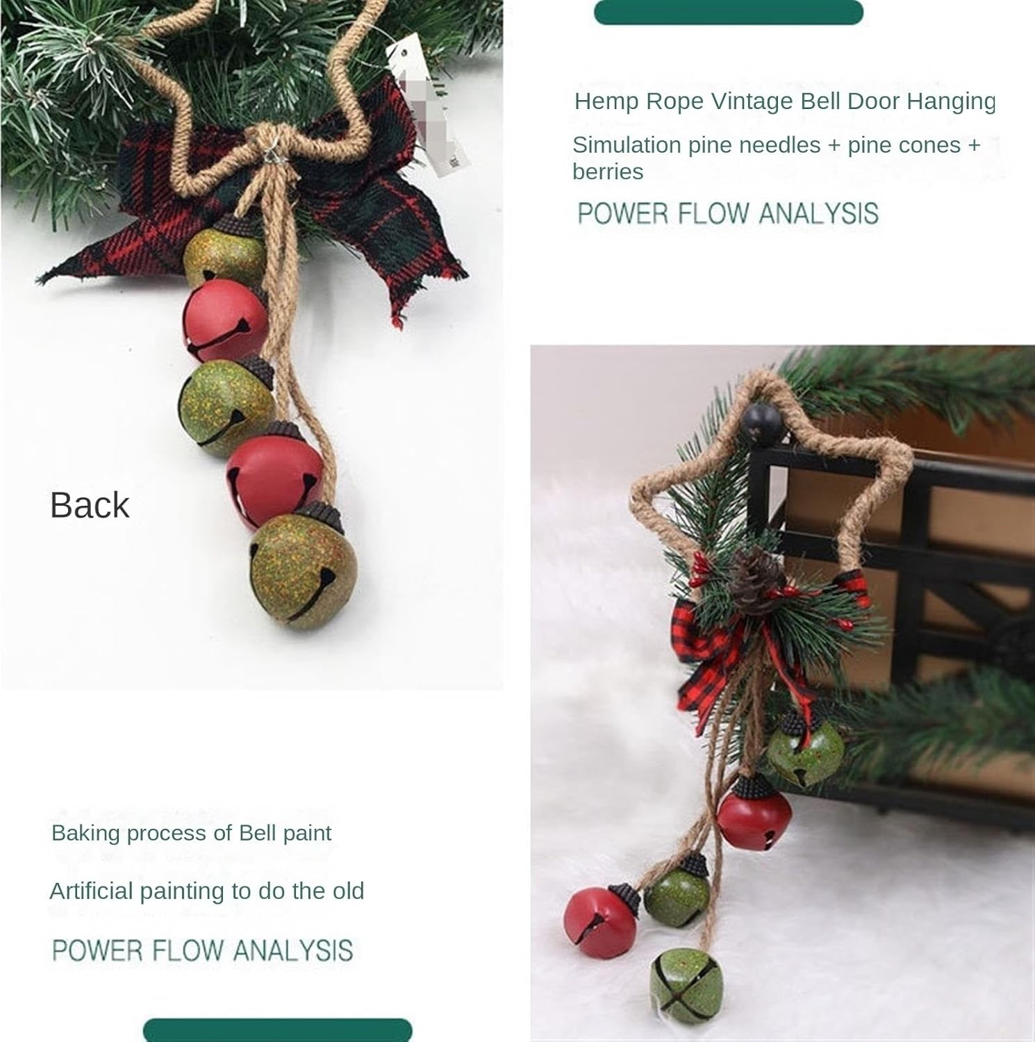 Christmas Bell Hanging 2pcs Vintage Christmas Hanging Bells with Star Hanging Rings Decorative Bells for Tree Decor Christmas Tree Ornament