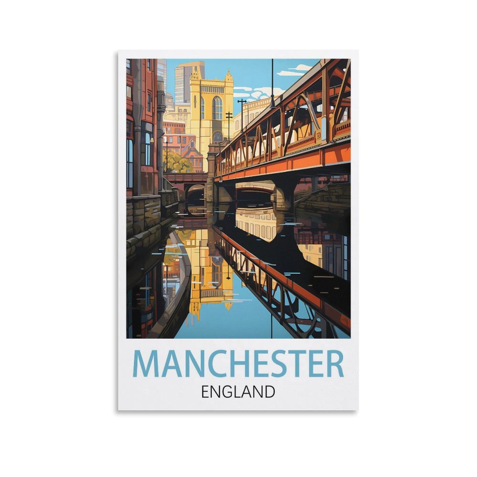 Losnabo Unframe-Style Manchester England Vintage Travel Poster 08X12inch(20X30cm) Canvas Wall Poster And Art Picture Print Modern Home Bedroom Decor