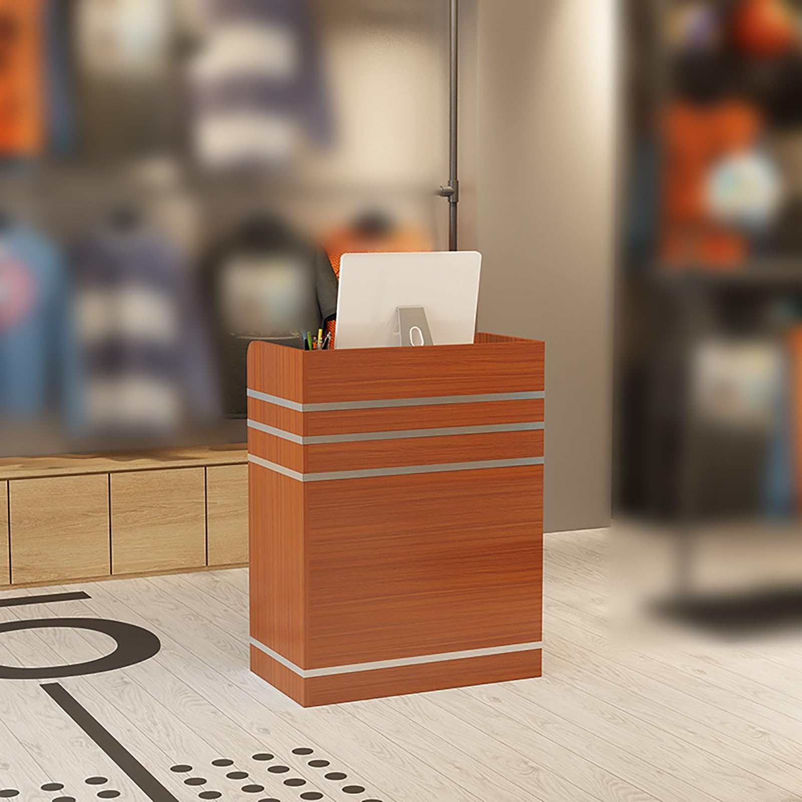 Moderno banco di ricezione con cassetto chiudibile a chiave per ufficio hall salone di bellezza negozio di abbigliamento colore arancione tavolo da banco di benvenuto con piano di lavoro al dettaglio