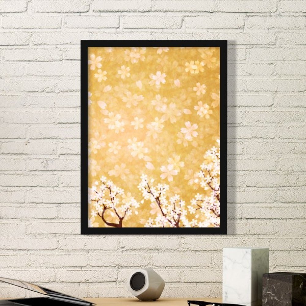 Estampes japonaises de sakura blanc sous cadre noir pour décoration raffinée