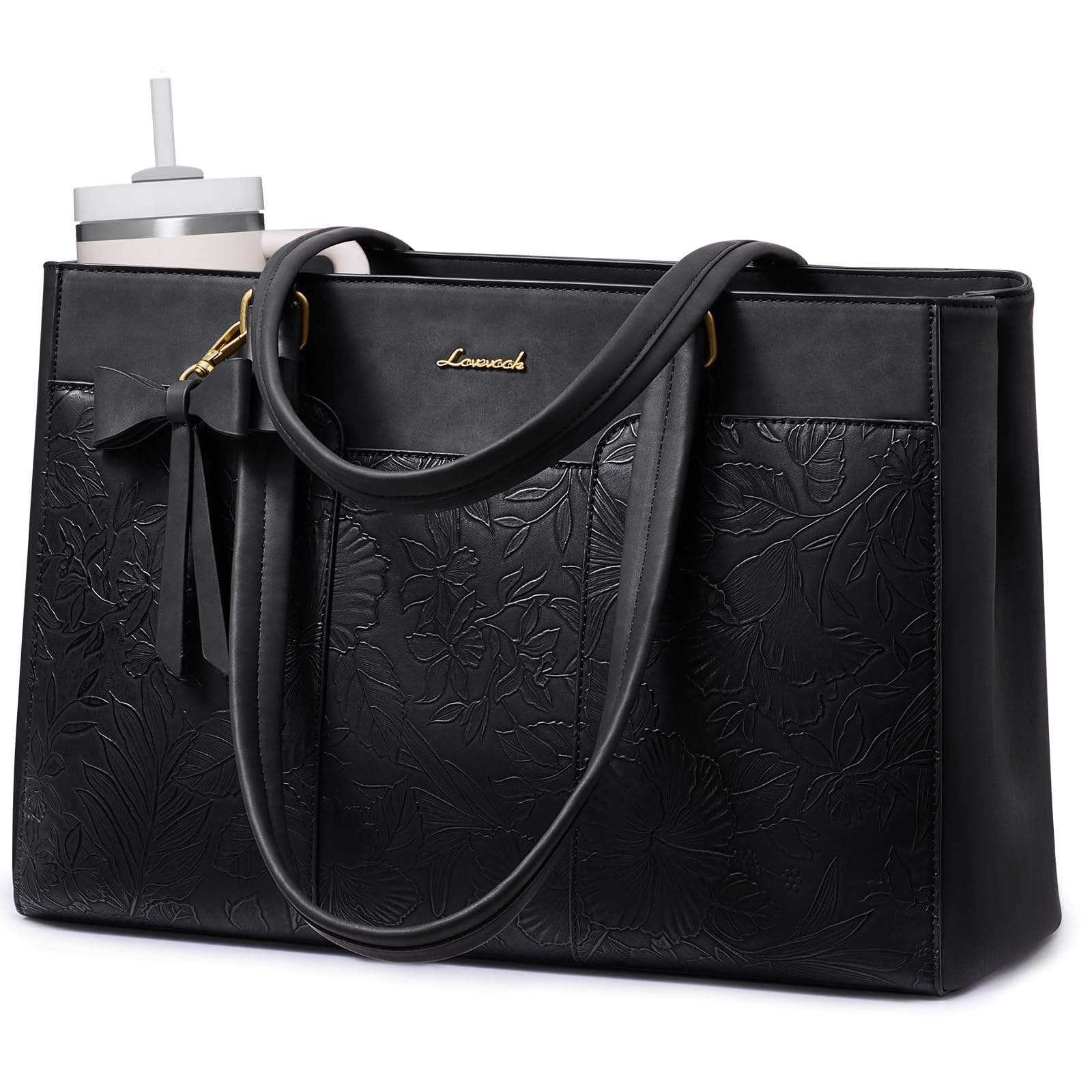 LOVEVOOK Laptop Tote Bag for Women 15.6 Inch PU Leather Work Bag