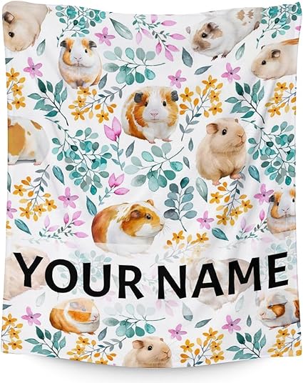 Personalized Guinea Pig Blanket Gifts with Name - 30x40 Inches Cute Throw for Girls & Boys - White Soft Fuzzy Blankets for Couch & Office
