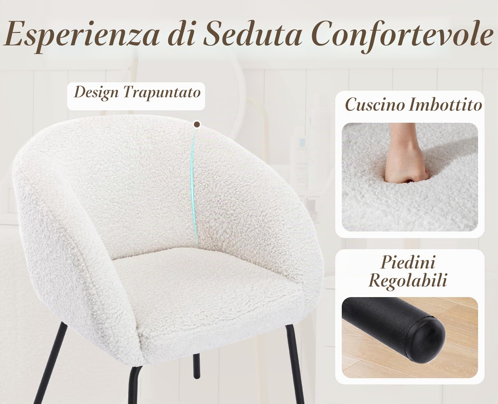 chairus Poltrona Salotto Sedie Imbottita in Pelliccia, Bianco
