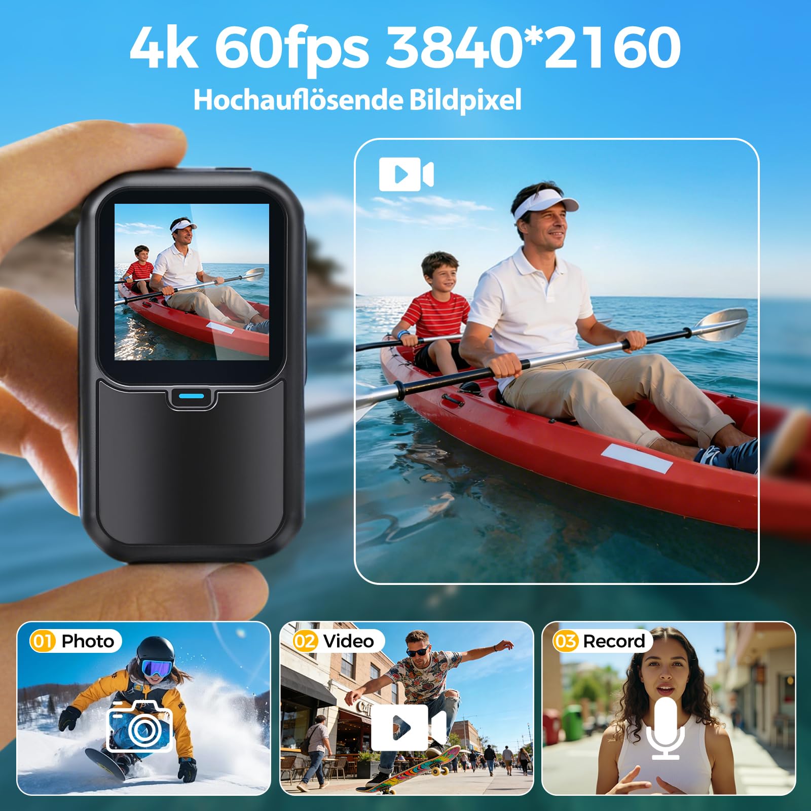 AIKER Action Cam 4k WiFi Aktualisierte Version,Ultra-Hd-Bildqualität/Elektronische Bildstabilisierung/Dual-Screen-Display Bodycam Helmkamera Motorrad,130° Action Kamera,Multifunctional Accessories