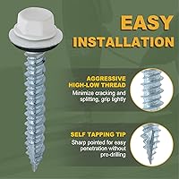 Vista 4 de LIONMAX 500 unidades de tornillos para techos de metal #10 x 2,5 cm, tornillos de zinc con cabeza hexagonal pintada en blanco, arandela de goma