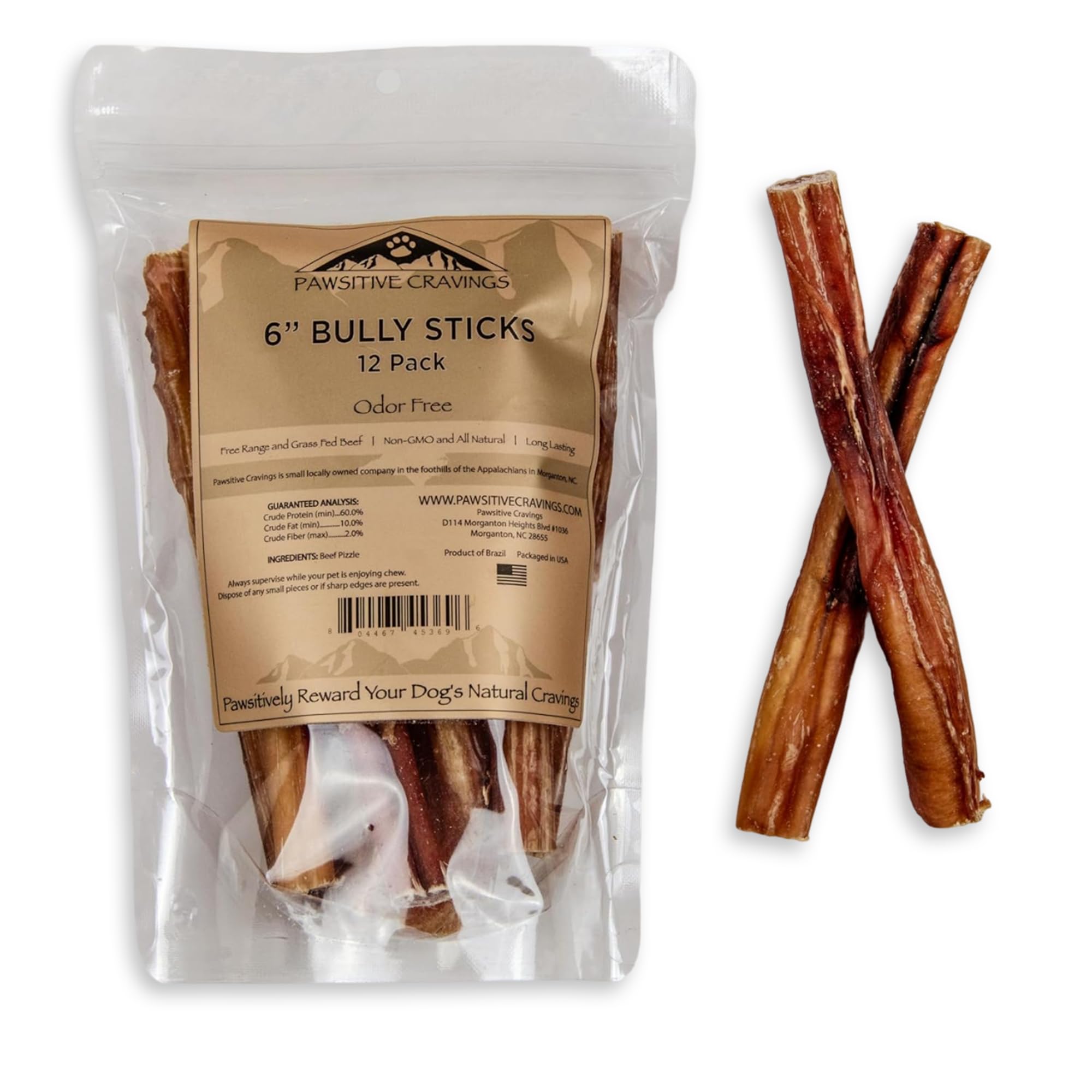 Pawsitive CravingsPawsitive Cravings Bully Sticks Inch All-Natural  Bully Sticks for Dogs Fully Digestible 100% Grass-Fed Beef Sticks