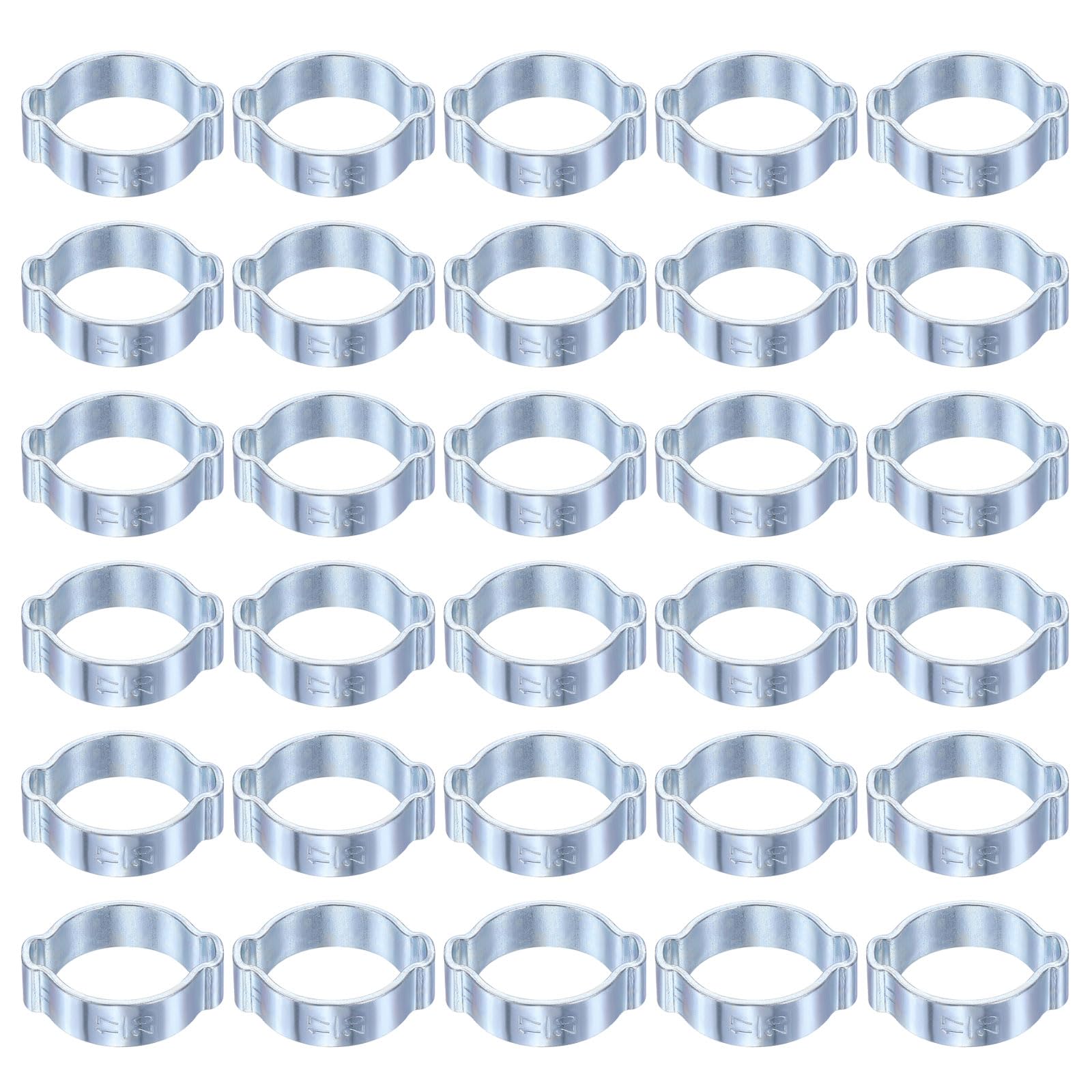 sourcing map 30pcs Double Ear Hose Clamp 17-20 mm Galvanized Steel Hose Clamp Double Ear O Clips Crimp Rings for Fuel Line Pipe Tube Fitting Connections, Silver