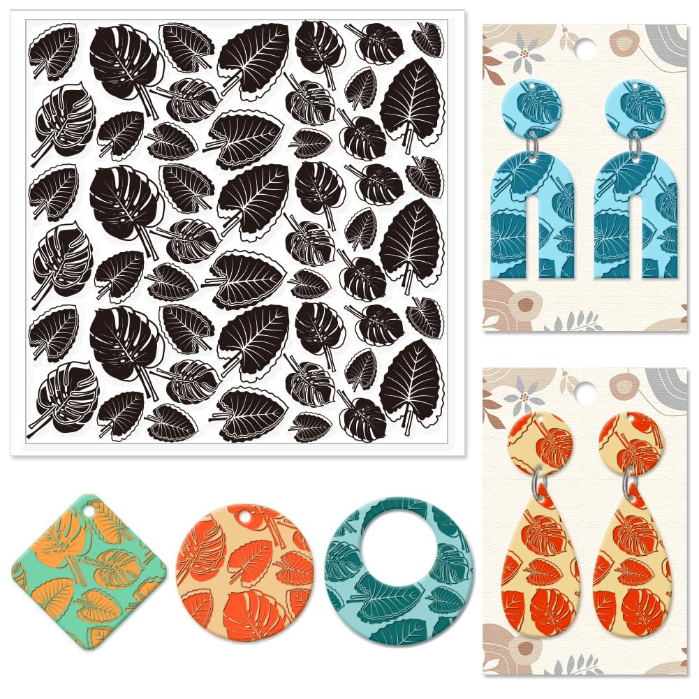 CHGCRAFT Leaves Texture Silicone Clay Texture Stamp Leaves Polymer Clay Texture Sheets Clay Modeling Pattern Pad Texture Sheets for Polymer Clay Making Earrings Jewelry