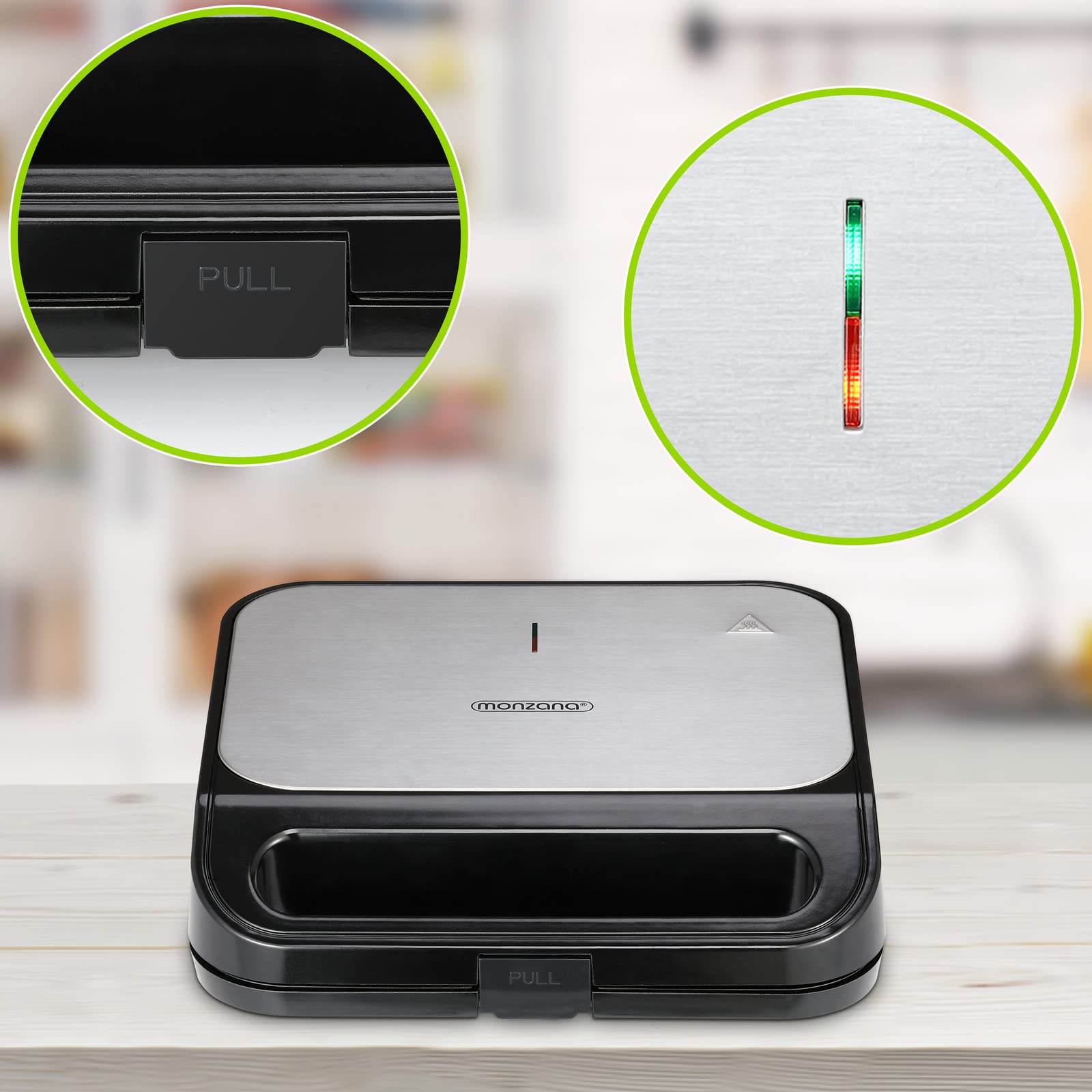 MONZANA® Sandwichera 3en1 XXL Parrilla Gofrera 3 Placas Extraíbles Revestimiento Antiadherente sin BPA 1000W