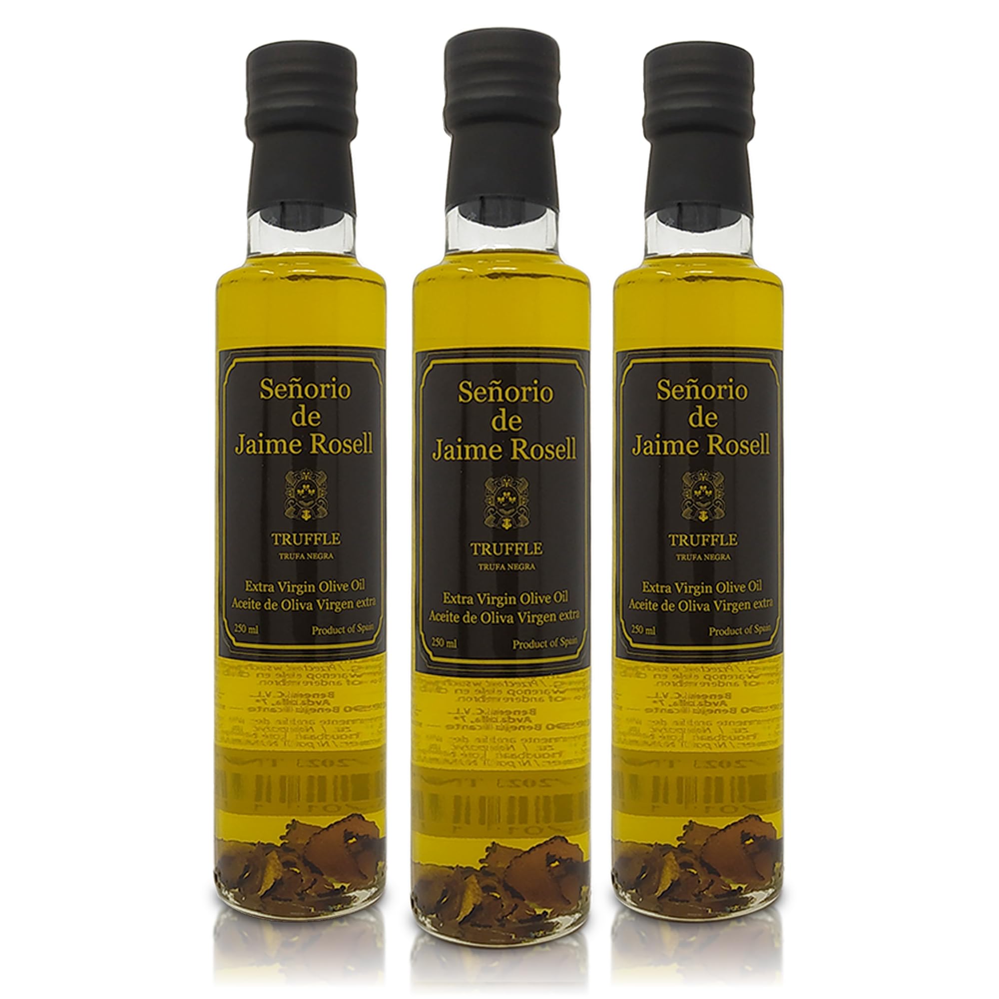 Señorio de Jaime Rosell Trüffelöl aus schwarzem Trüffel und Olivenöl Extra Vergine, 250 ml, 3er-Pack, Spanisches Öl mit echtem schwarzen Trüffel