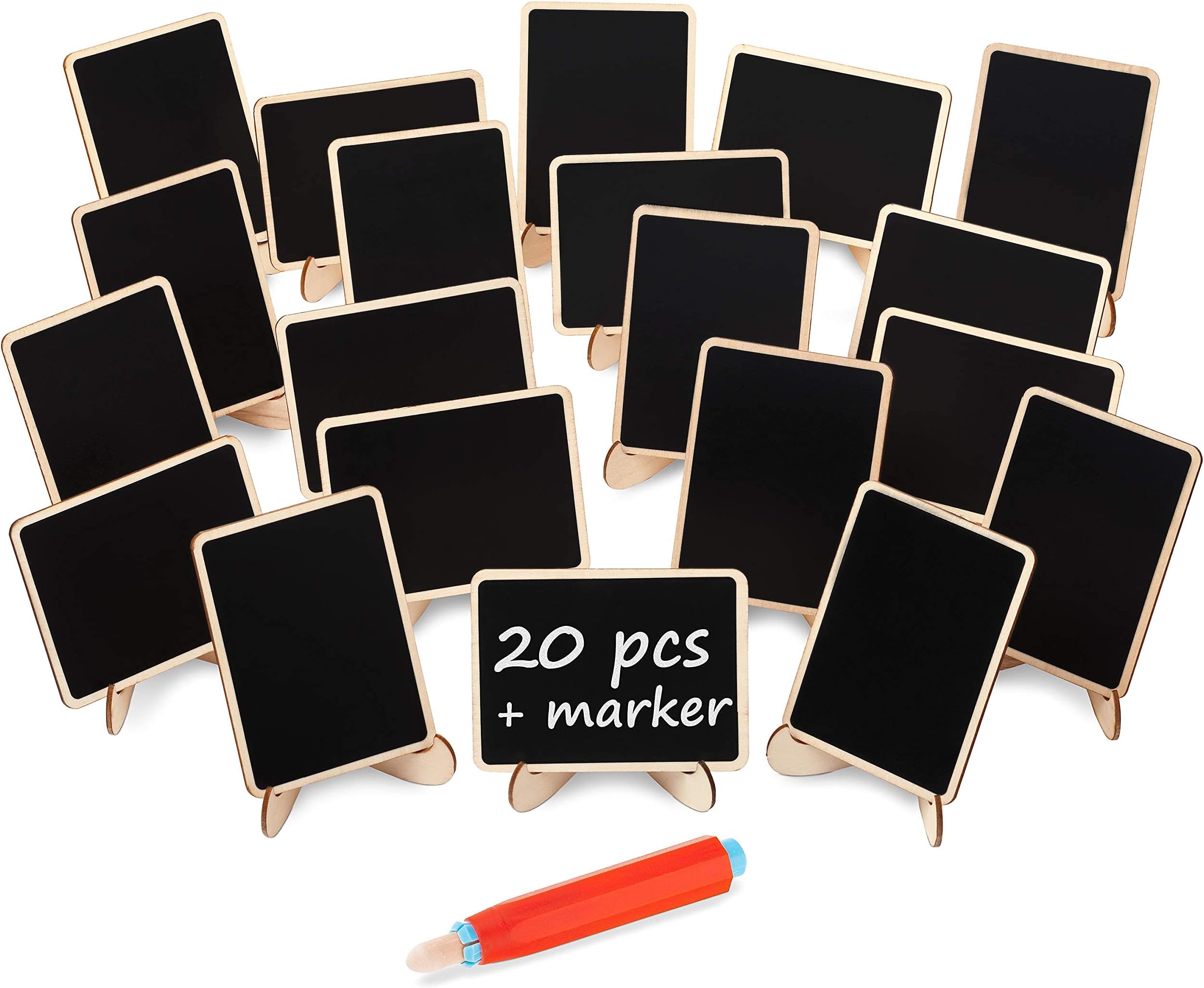 20+1 pcs Wood Mini Chalkboard Sign with Easel Stand Special Event Decorations, Table Numbers Plants, Weddings Place & Birthday Parties Cards, Blackboard for Message Board Signs