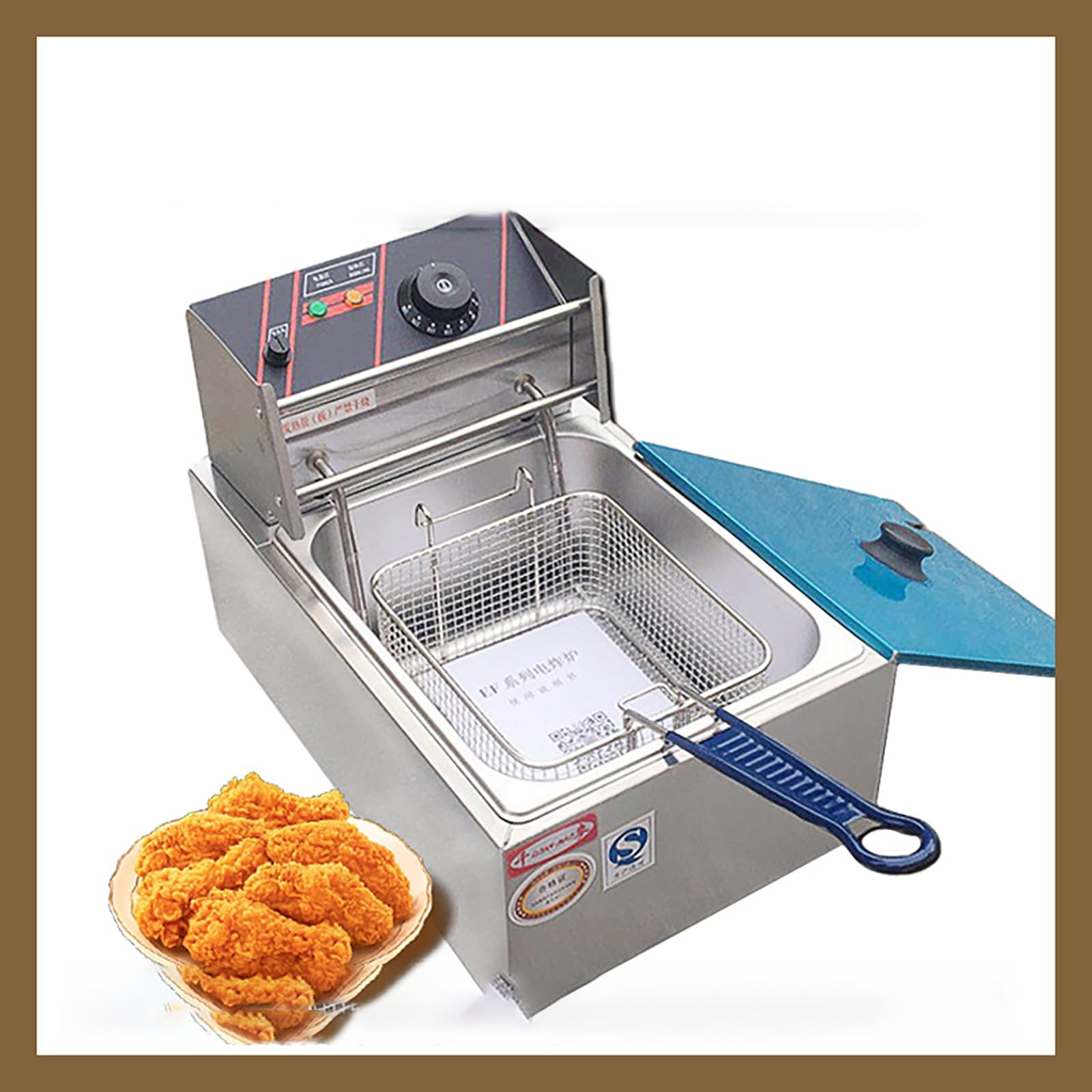 Friggitrice Elettrica da Banco Commerciale in Acciaio Inossidabile con Cestello E Coperchio per Patatine Fritte, Pollo, Ciambelle E Altro, Facile da Pulire (B 12L)