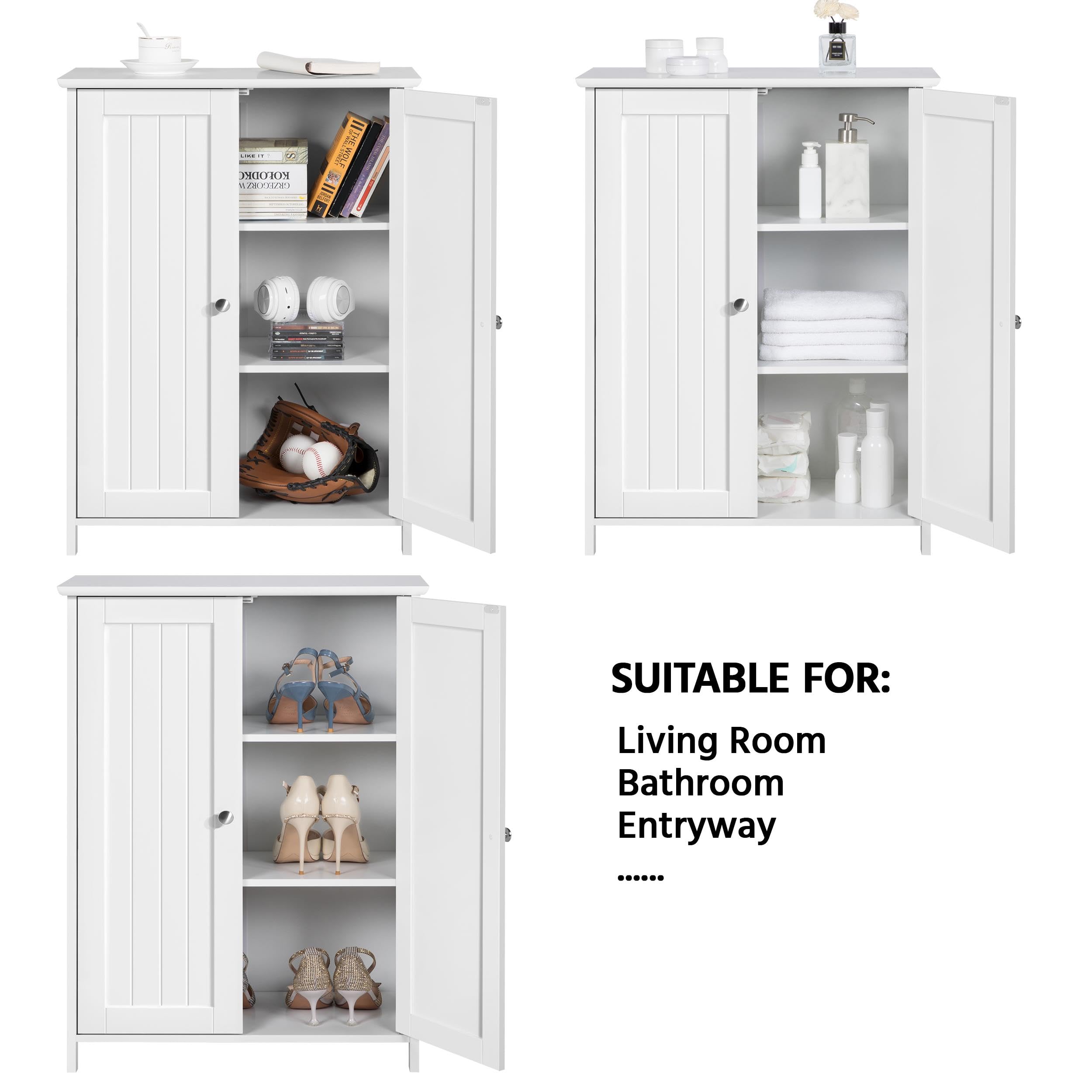 Yaheetech Mobile da Bagno Mobiletto da Terra Autoportante Armadietto con 2 Ante e Ripiani Regolabili da Cucina Soggiorno Corridoio Ingresso 60 x 30 x 80,5 cm Bianco