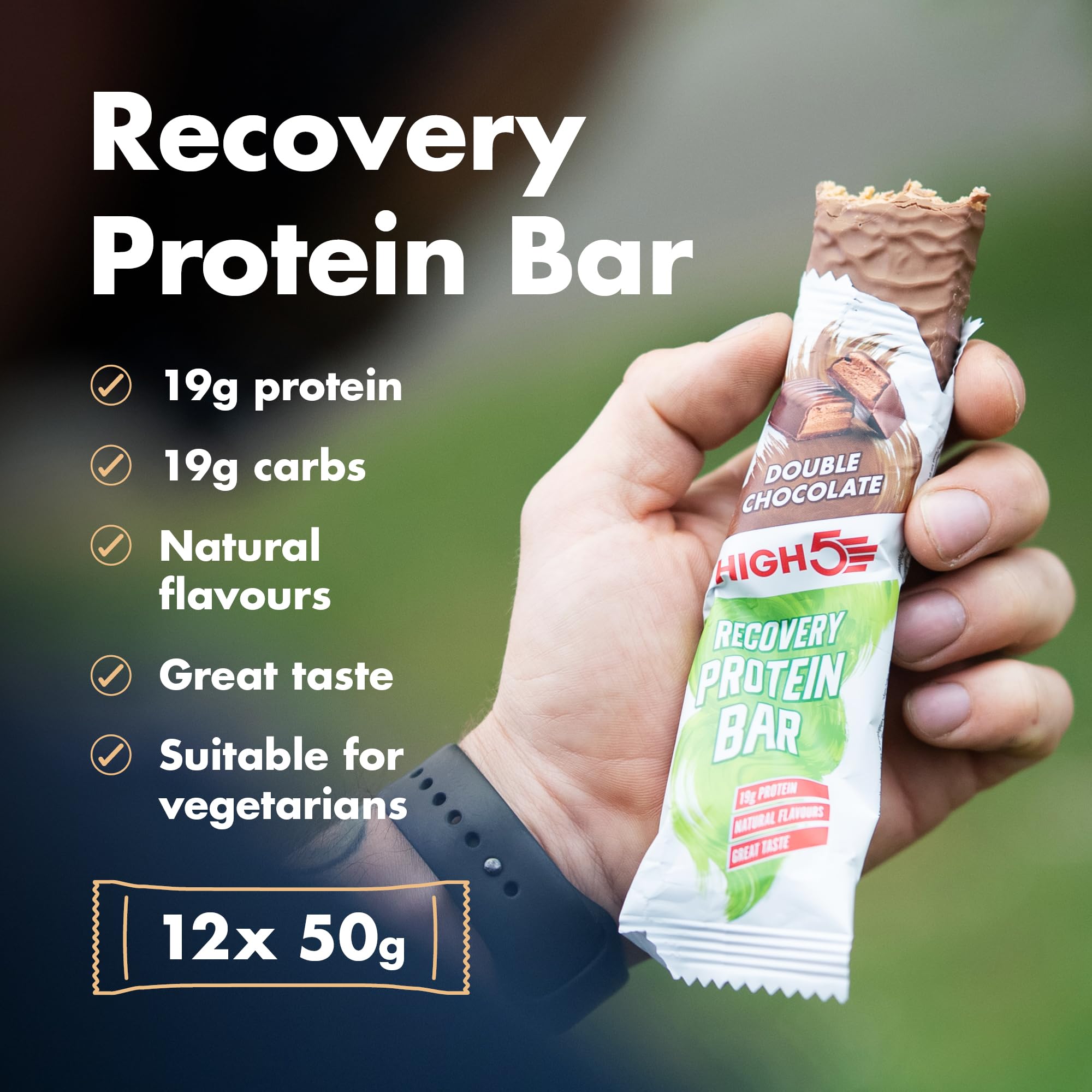 HIGH5 Barres protéinées Recovery – Barres glucides et riches en protéines après l'entraînement avec rapport macro 1:1 – Barres protéinées au chocolat pour la récupération et la réparation musculaires