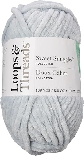Miniatura 3 de Loops & Threads Sweet Snuggles Yarn - Hilo sólido para tejer, ganchillo, tejido, artes y manualidades, color plateado, paquete de 18 unidades