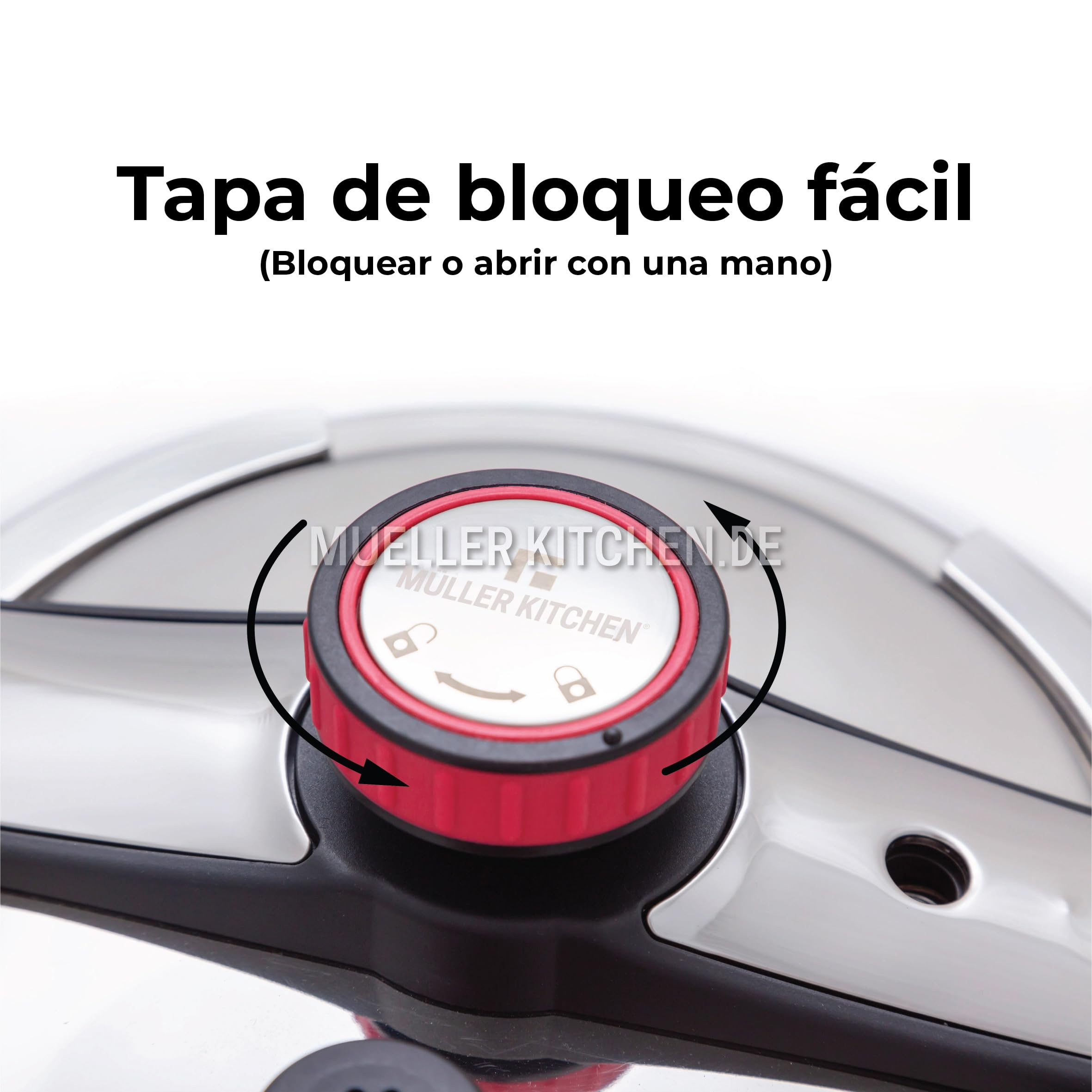 Muller Kitchen Olla a Presión rápida (INOX, Base de inducción, Dos configuraciones de presión, válvula de liberación rápida de presión, fácil apertura) (6L)