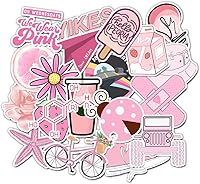 Vista 3 de YOKSAS 50 calcomanías rosas para niñas, impermeables, de vinilo, estéticas, para botellas de agua, laptop, álbumes de recortes, teléfono, niñas