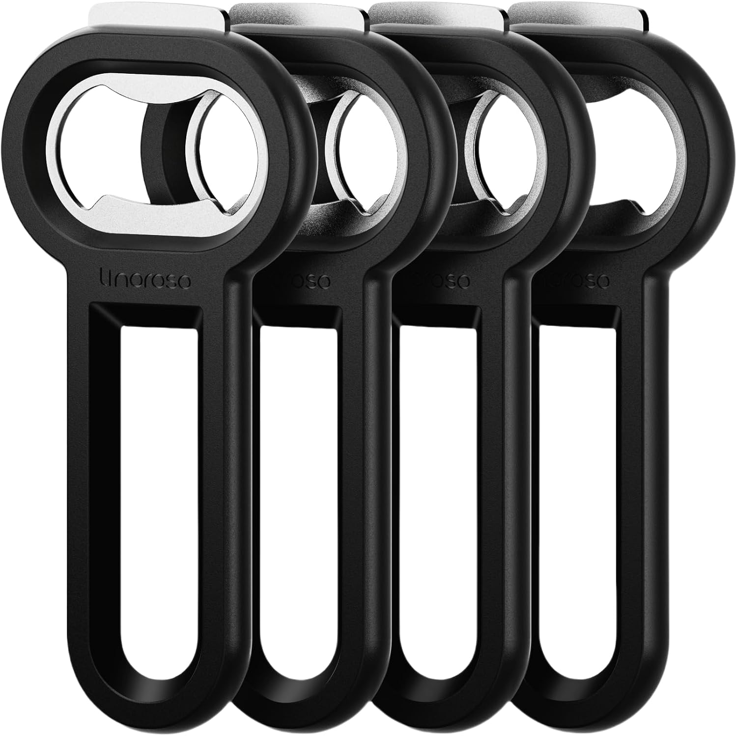 Linoroso Magnetic Bottle Opener Pop Can Opener for Refrigerator, Beer Bottle Opener and Soda Can Opener with Cap Catcher, Portable Beer Opener for Bartender, Home, Restaurant, Bar Tools, 4 Pack, Black
