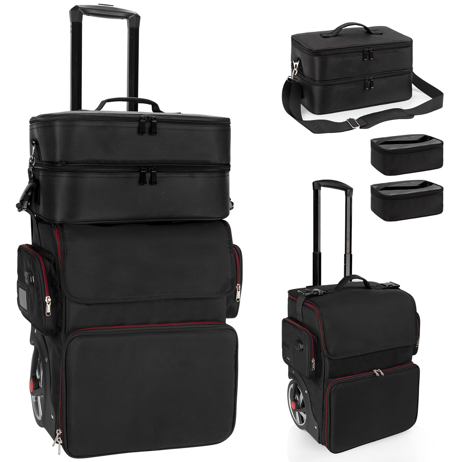 OCHEAL Large Makeup Train Case with 4 Clear Travel Makeup Storage Bags Set, Cosmetic Makeup Case for Hairstylist, Hairdresser Bag with Detachable Pouch,Heat Insulation and Anti-scalding Full layer