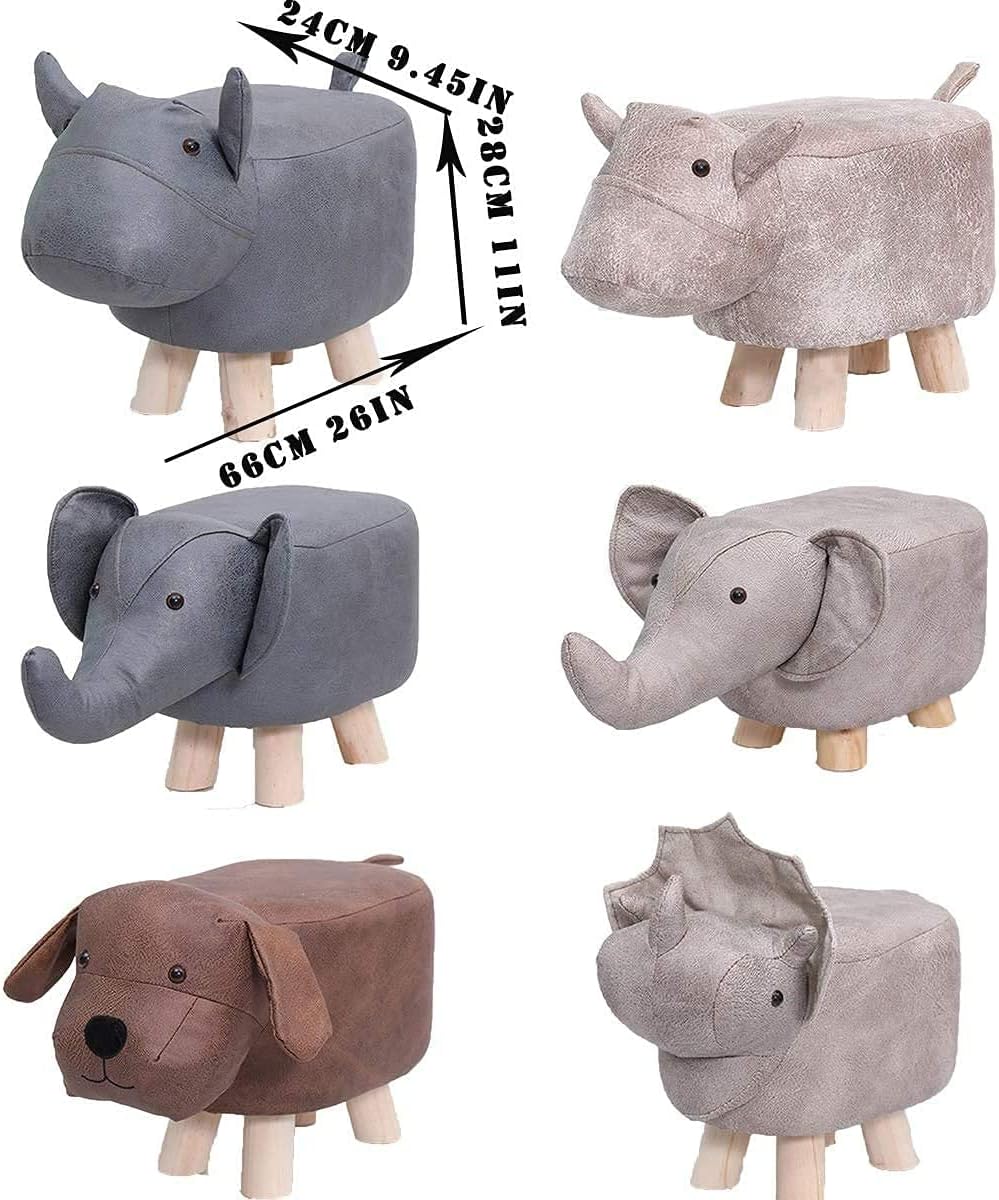 Cute Animal Footstools, Footrest Ottoman with Soft Padded Cushion and Non-Slip Feet, Kids & Adult Pouffe Footstool for Bedroom, Living Room or Entryway,Gift for Kids (Coffee Elephant)