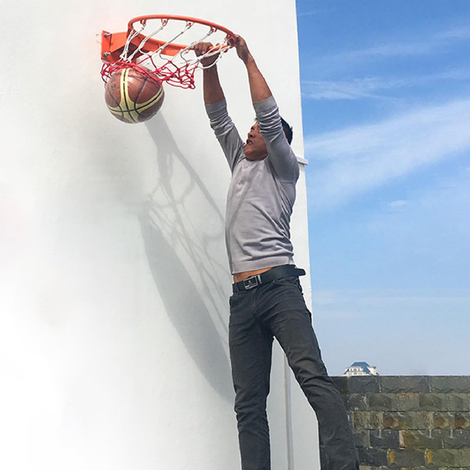 Canestro da Basket da Parete,Canestro Basket Kit,Canestro da Basket da Parete per Garage,Include Tutti Gli Accessori,Cestello in Acciaio Resistente,per Interni ed Esterni