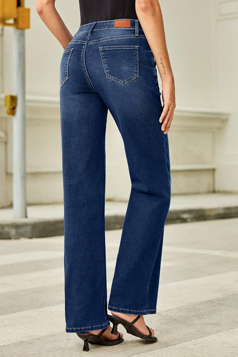 Sidefeel Women's Wide Leg Jeans High Waisted Straight Leg Stretchy Denim Pants with Pockets - Image 2
