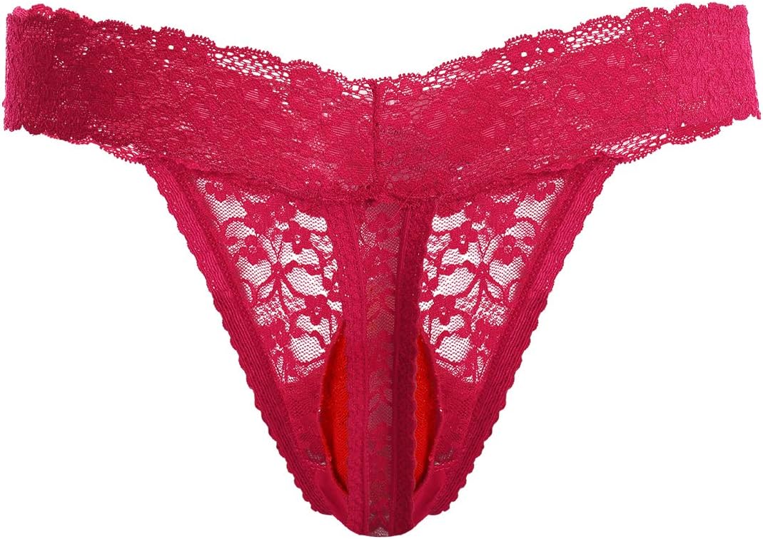 Men's Lace Frilly Sissy Thong Panties Sheer Mesh Bikini Briefs T-back G-string Underwear - Image 3