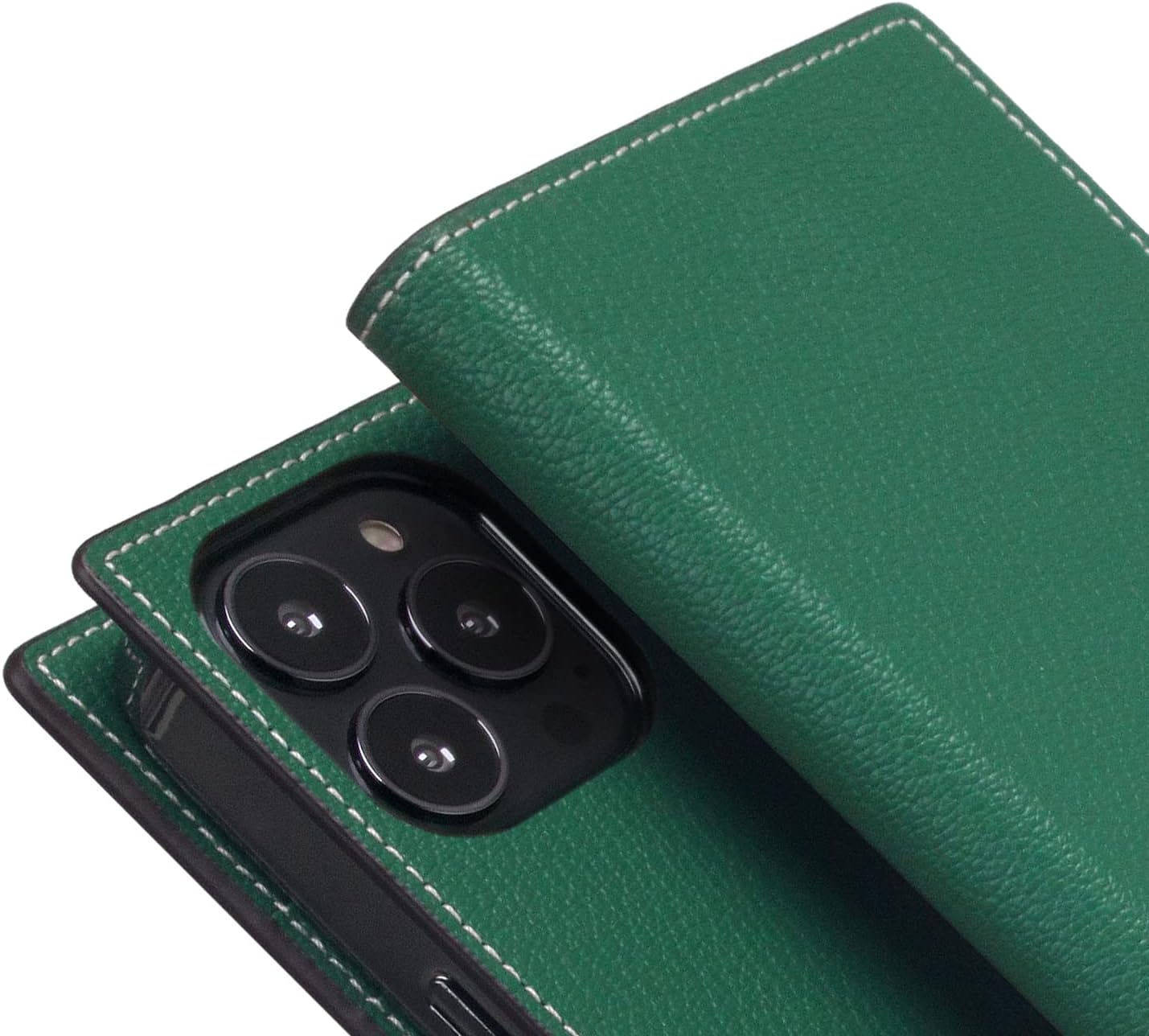 D6 Hybrid Grain Leather Wallet Case for iPhone 14 Pro - Handcrafted Diary Style with Card Holders and Side Cash Pocket, Gift Box Included (Sea Green)