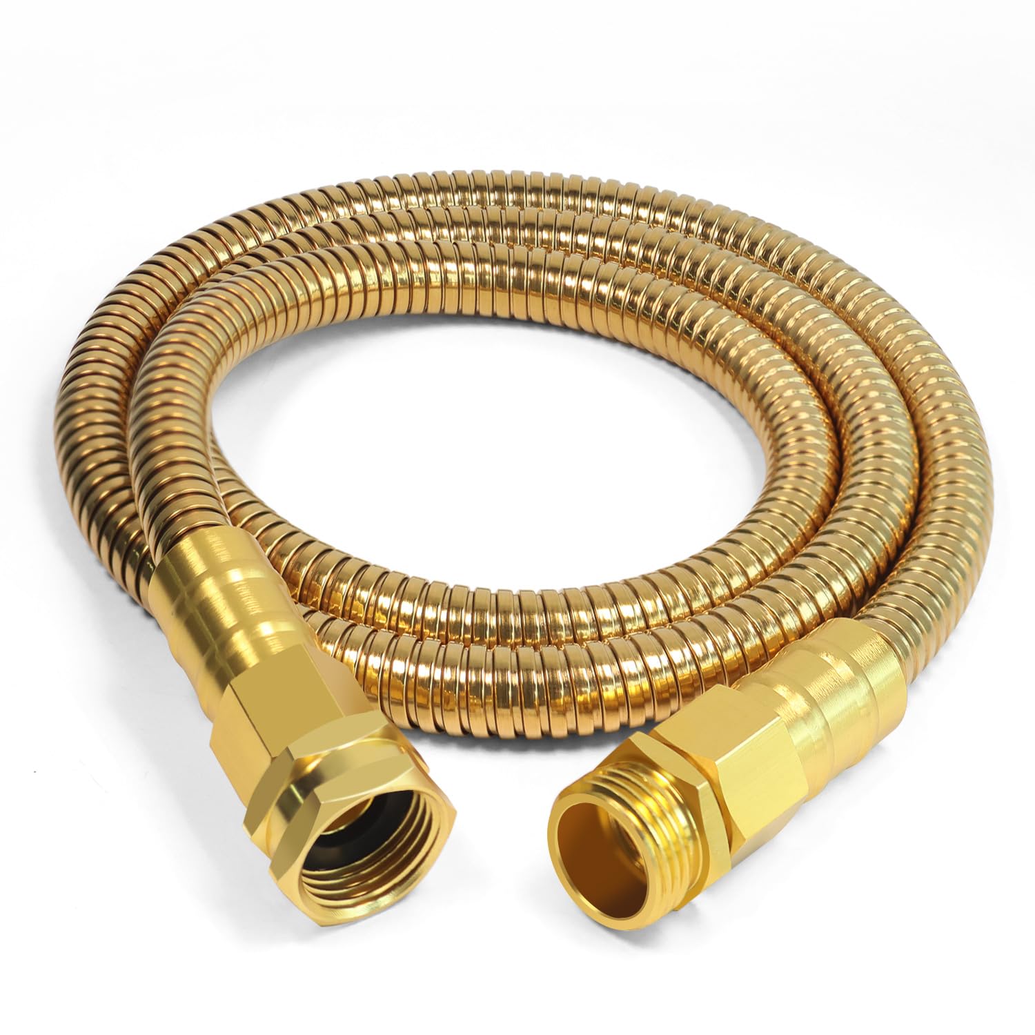 Holldoor Short Metal Garden Hose 3 ft – 304 Stainless Steel Water Hose with 3/4’’ Brass Fitting, Garden Hoses Flexible, Lightweight, No Kink, Heavy Duty for Outdoor (Gold,3 ft) — image 1