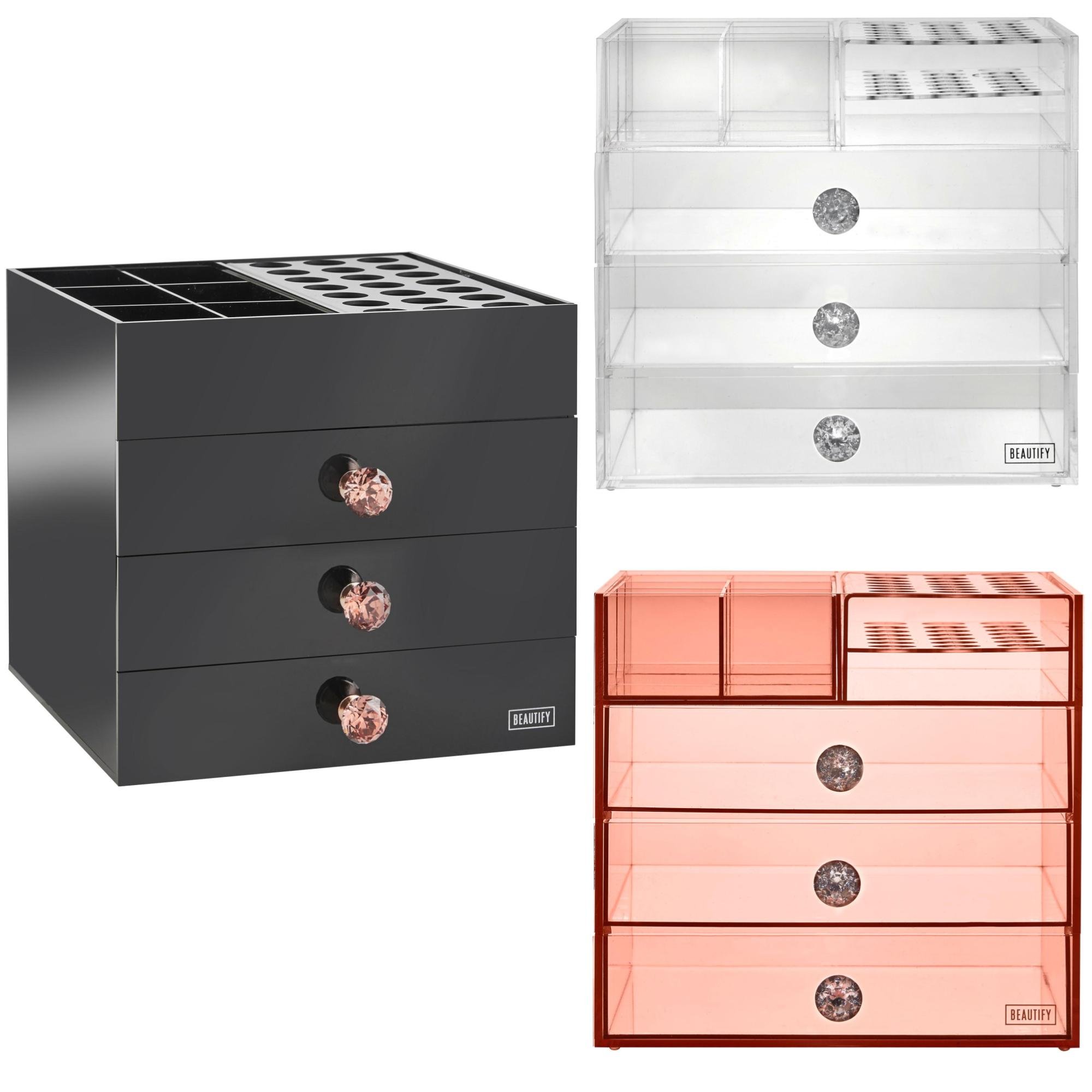 Beautify Large 4 Tier Blush Pink Acrylic Cosmetic Makeup Storage Cube