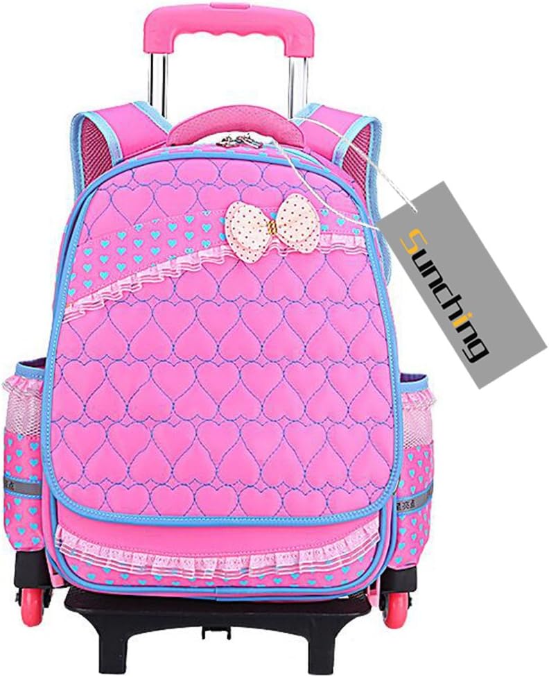 School Bags for Teenage Girls Sunching Waterproof Backpack with Wheeled Trolley Hand, Kids Travelling Bags for Pupils Primary Students