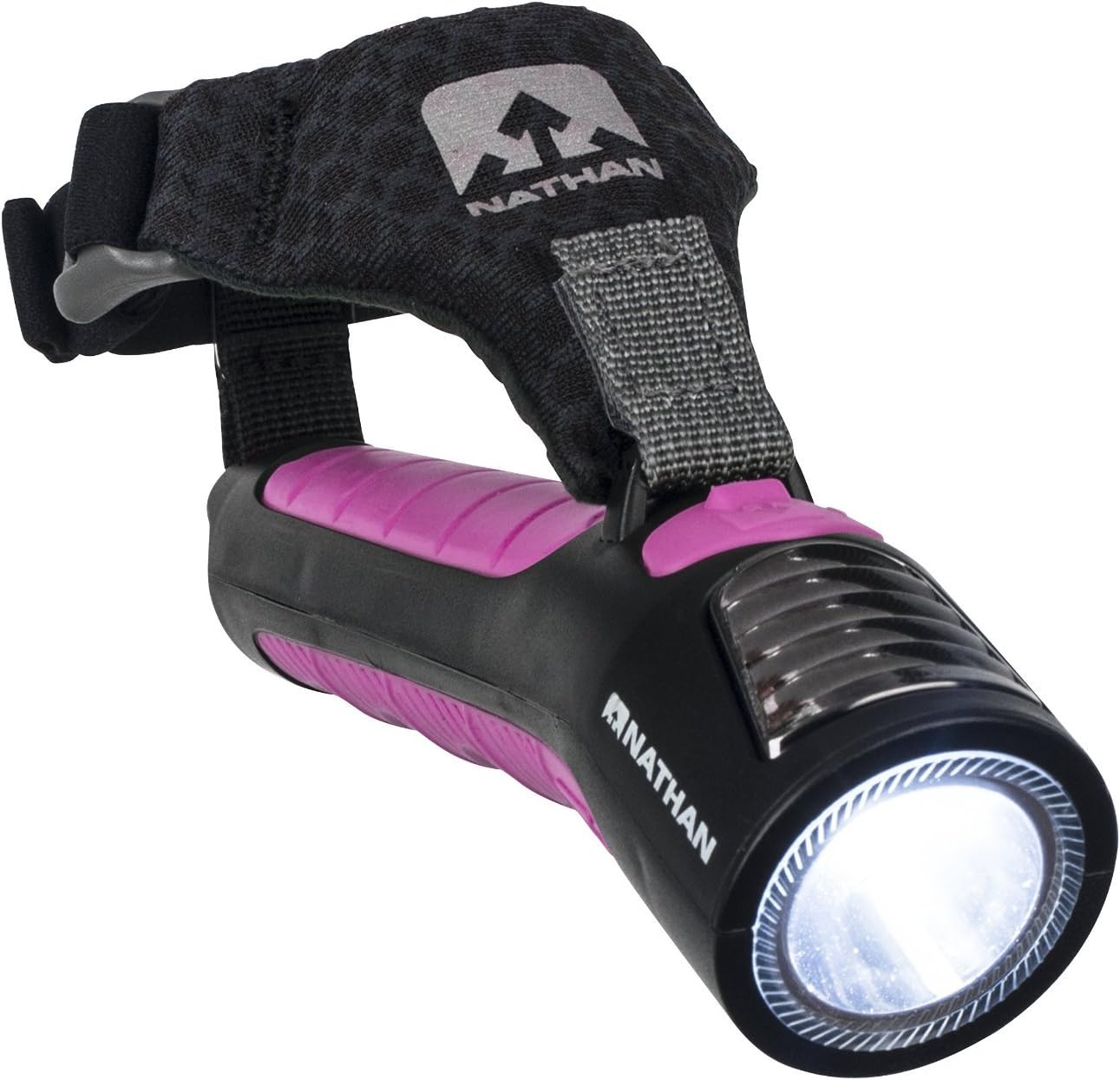 Nathan Running Flashlight. Hand Held Torch Zephyr Fire 100 with Siren. LED Light for Runners, Walkers, Cyclist, Kids, Security. Handheld Dual Front and Back Light to See and Be-Seen. Rechargeable Battery.