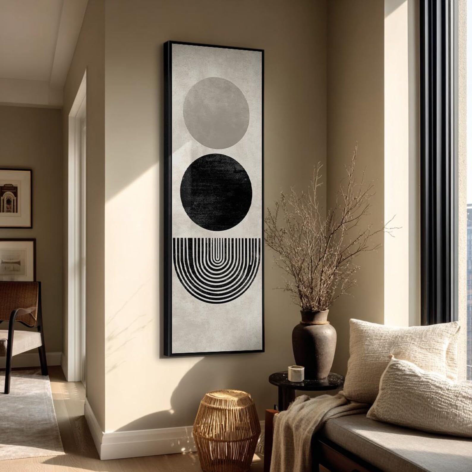 YUSUZHU Black Gold Abstract Canvas Art, Vertical Minimalist Wall Decor Narrow Hallway Canvas Wall Art Painting for Home Decor(45x135cm/Frameless)
